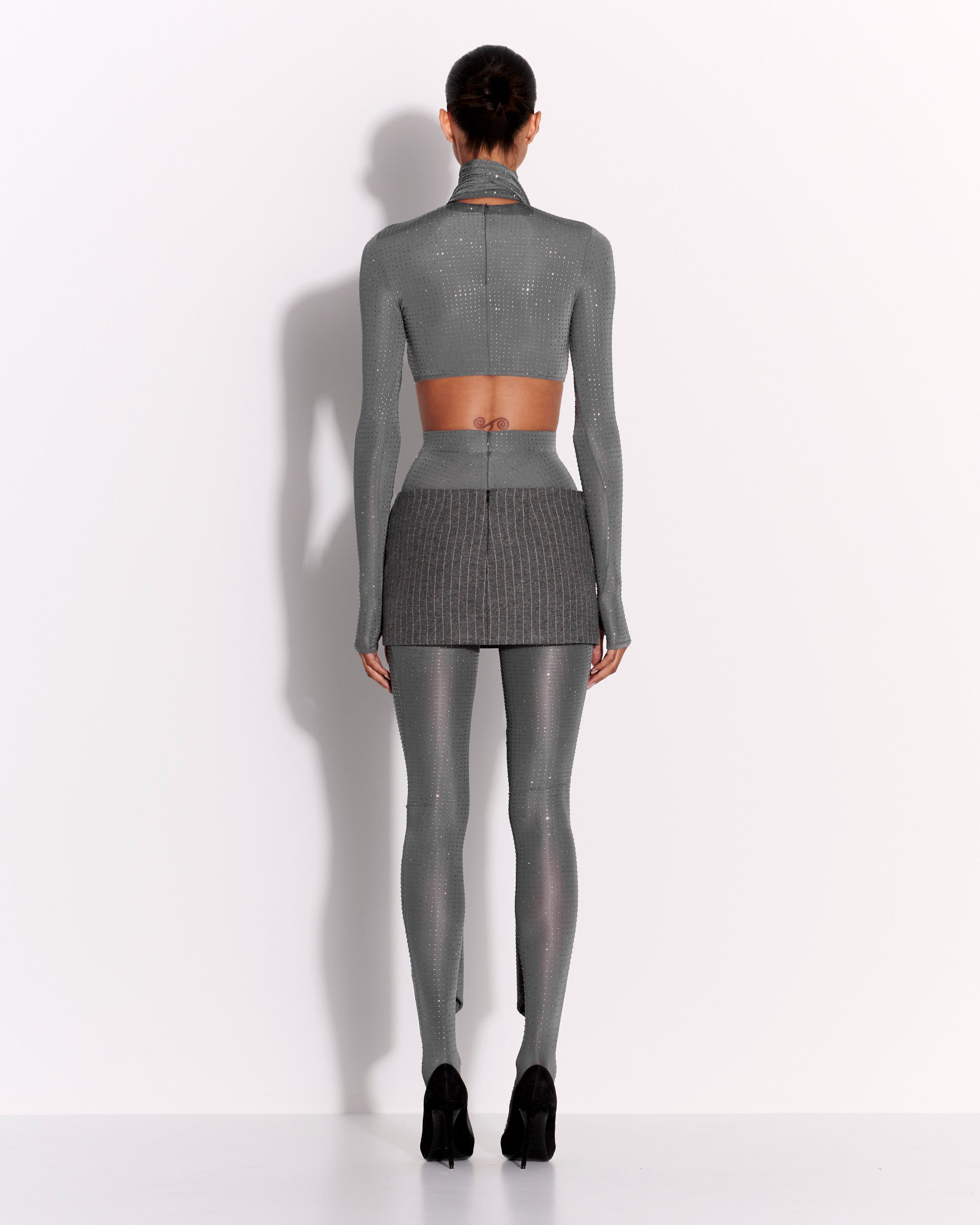 Long Sleeve Scarf Crop Top in Crystal Jersey