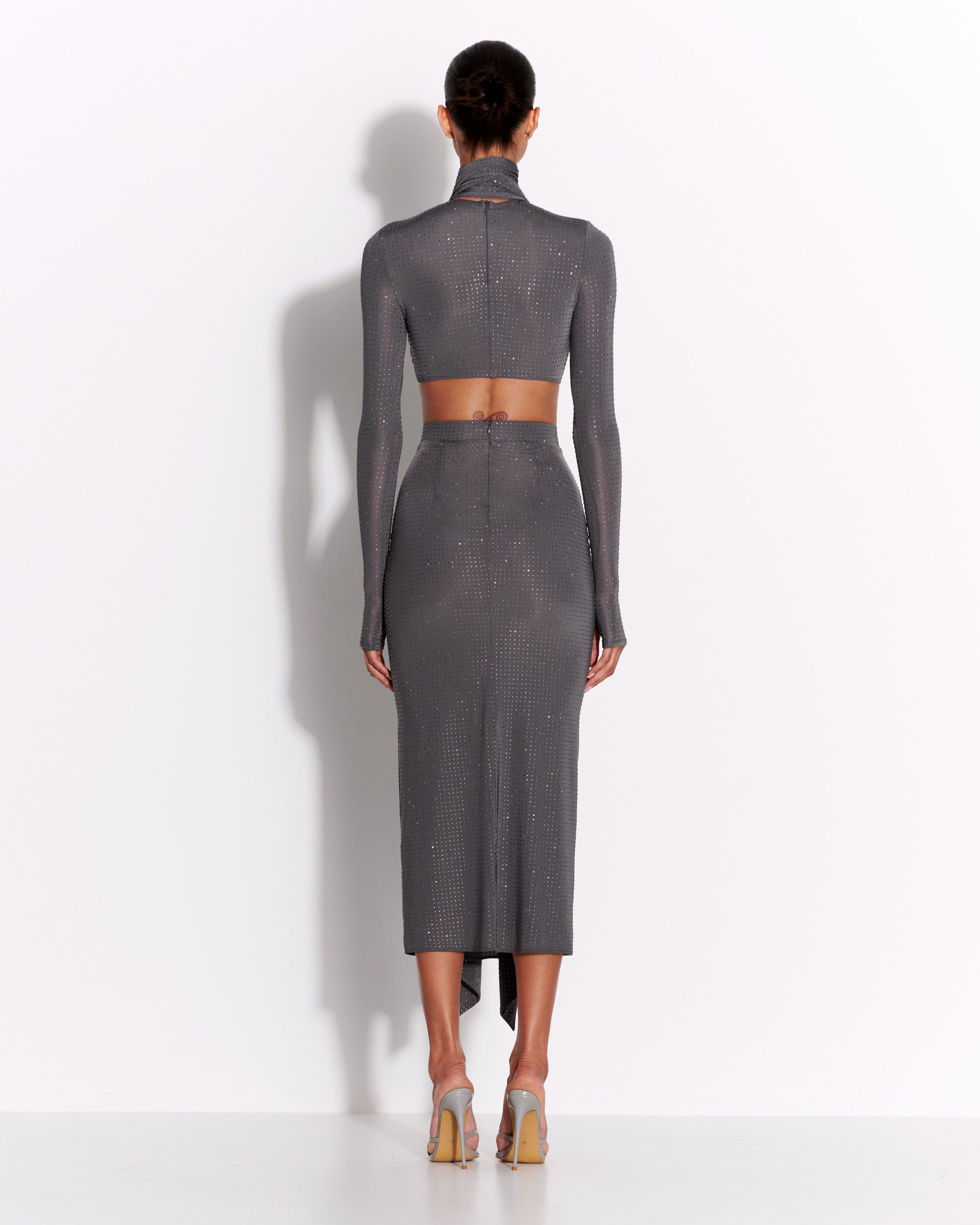 Long Sleeve Scarf Crop Top in Crystal Jersey