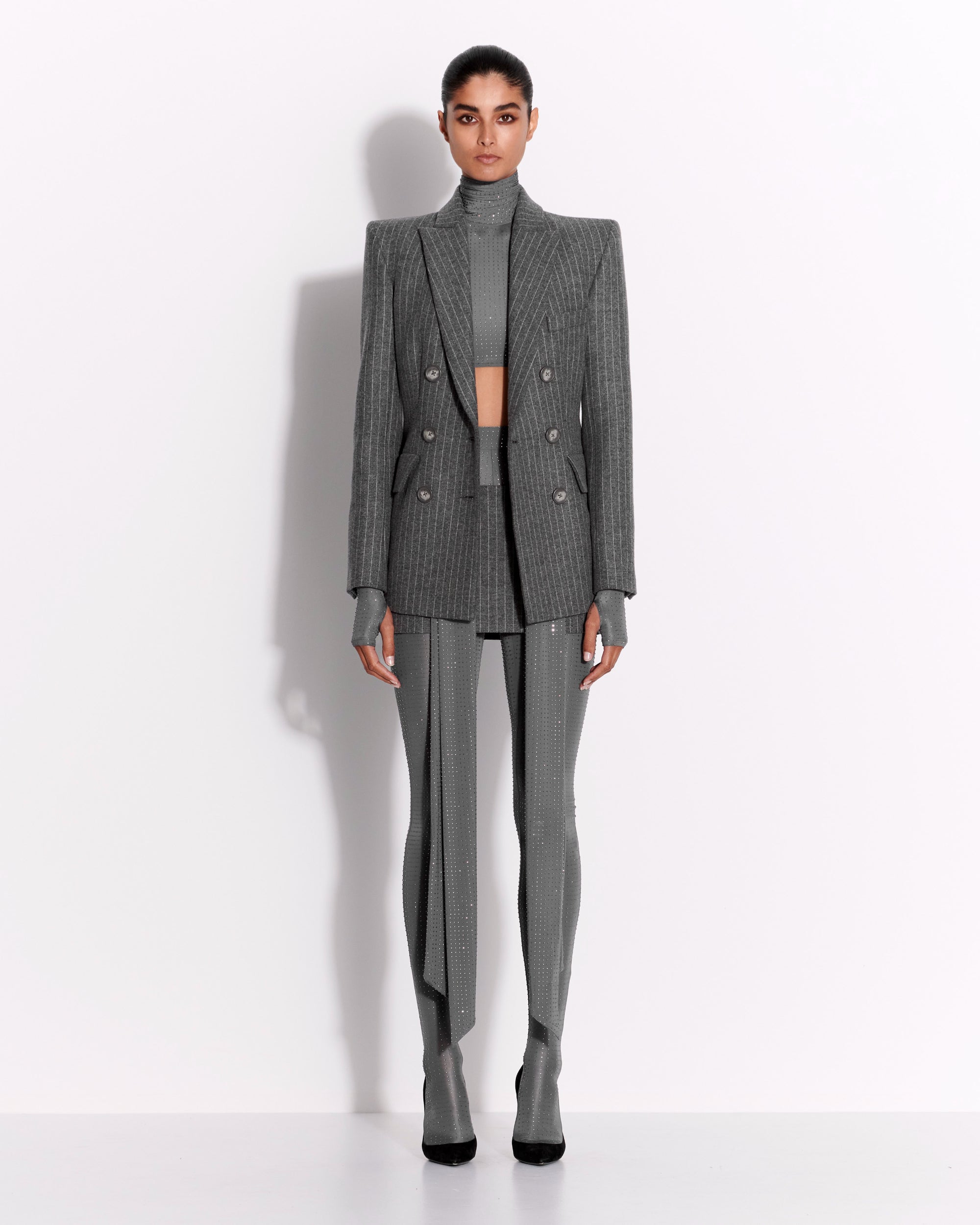 Long Sleeve Scarf Crop Top in Crystal Jersey