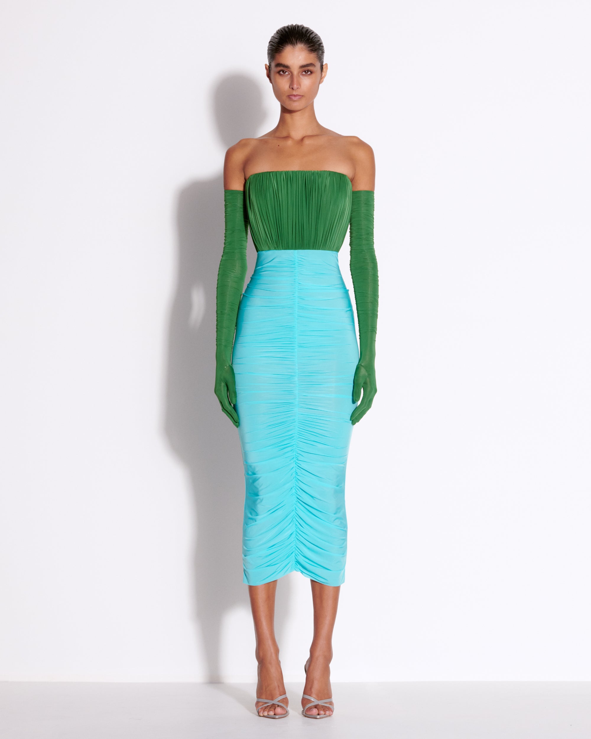 Strapless Ruched Dress in Jersey