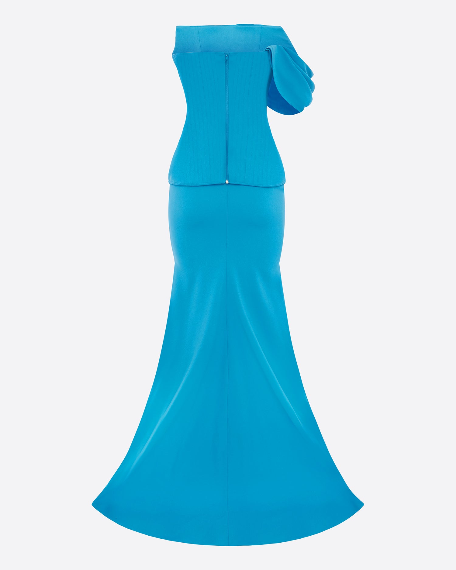 Draped Sleeve Longline Corset Gown in Crepe