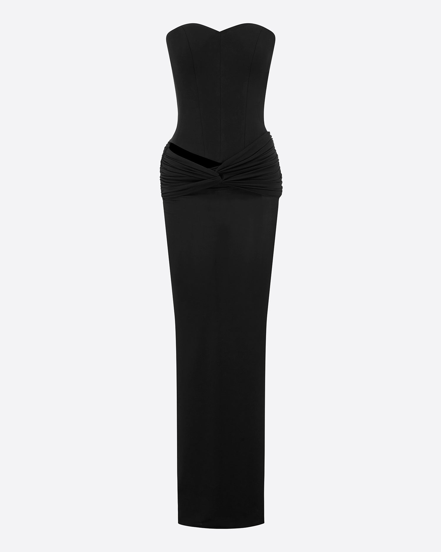 Strapless Corset Ruched Column in Crepe Jersey