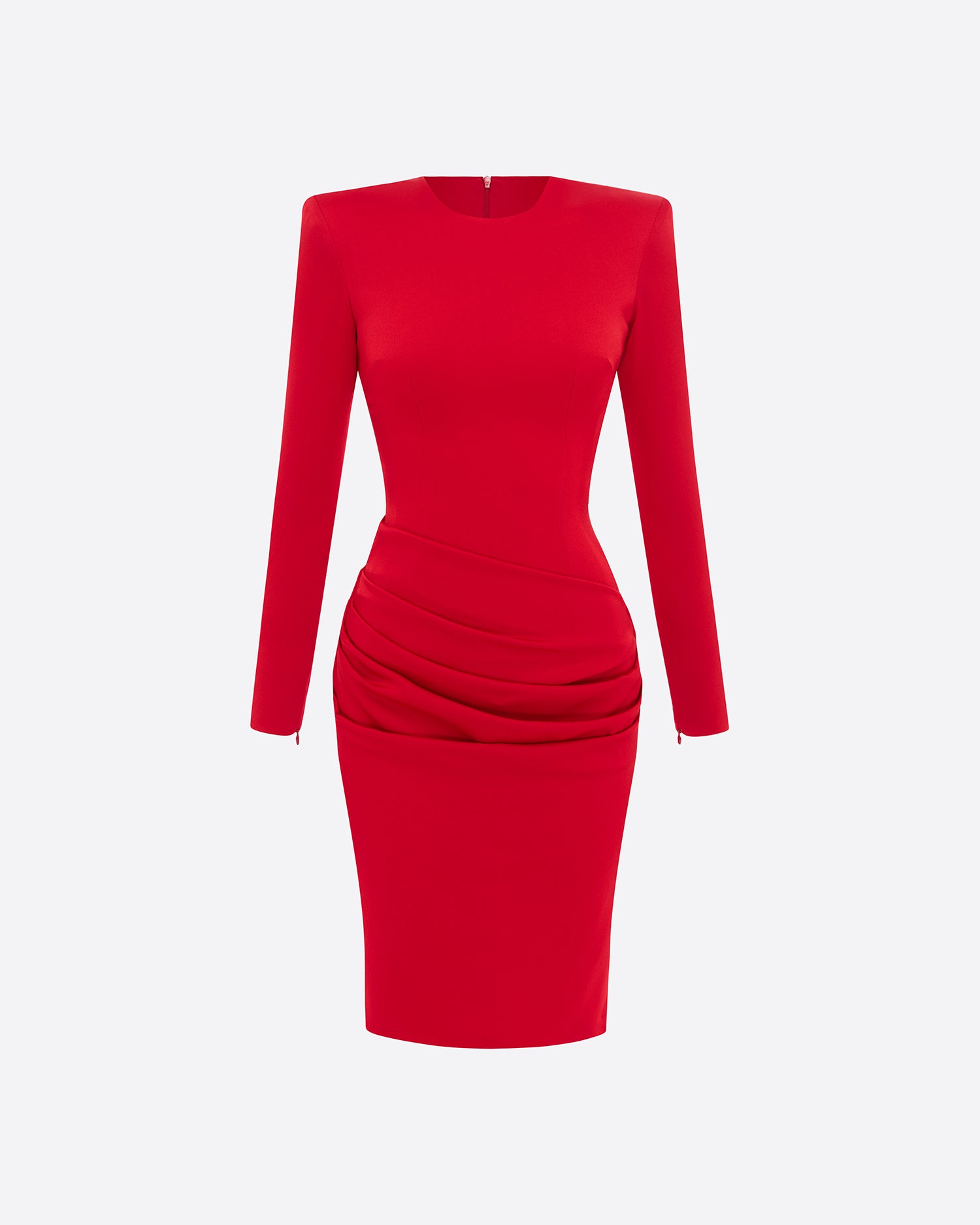 Long Sleeve Draped Dress in Satin Crepe