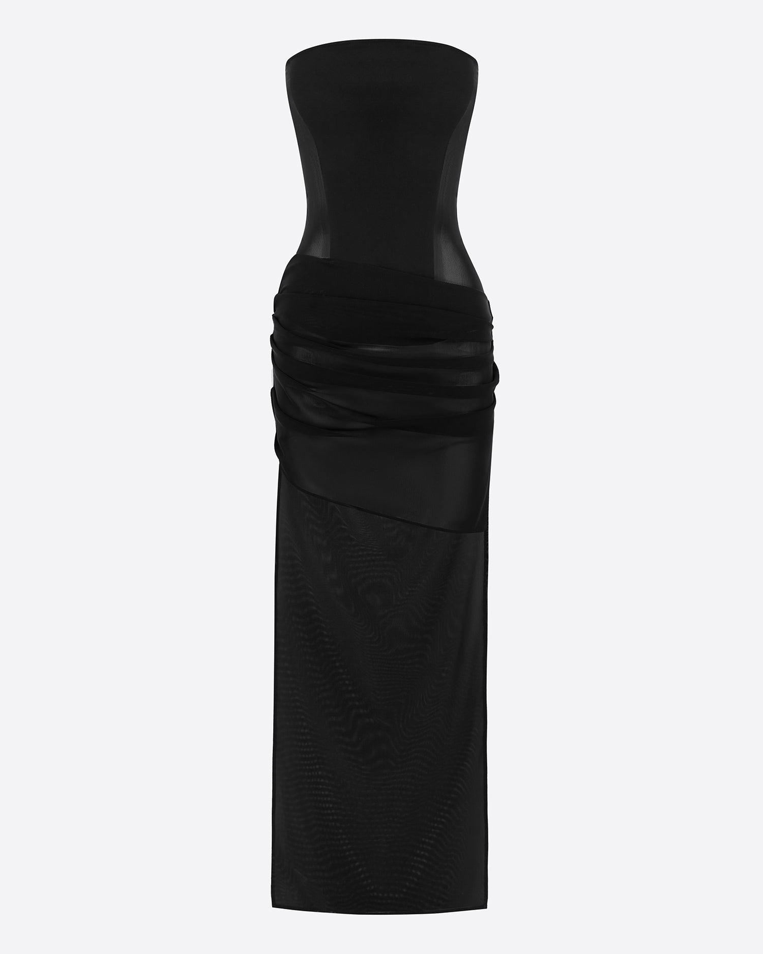 Strapless Longline High Low Mini Dress in Stretch Mesh