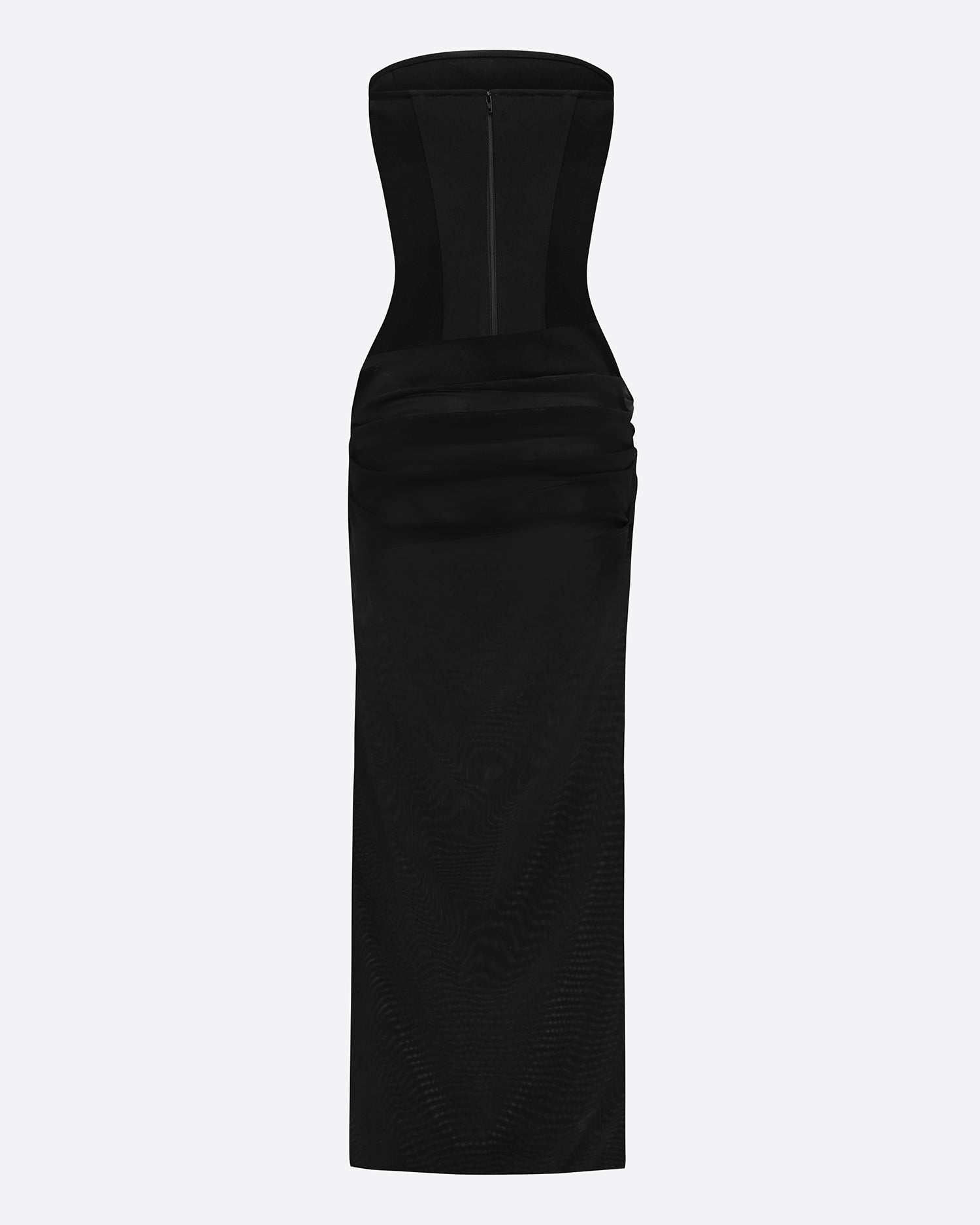 Strapless Longline High Low Mini Dress in Stretch Mesh