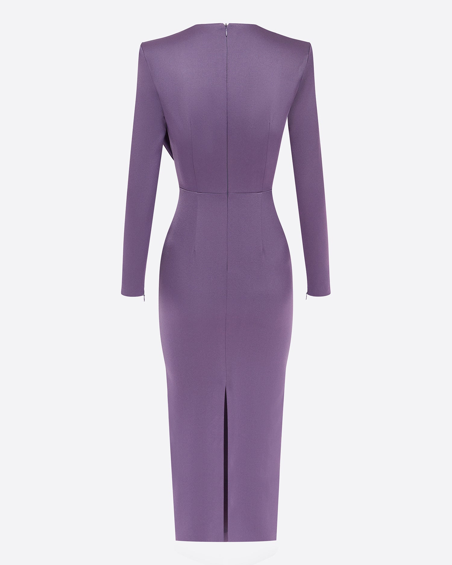 Long Sleeve Cowl Drape Dress in Satin Crepe