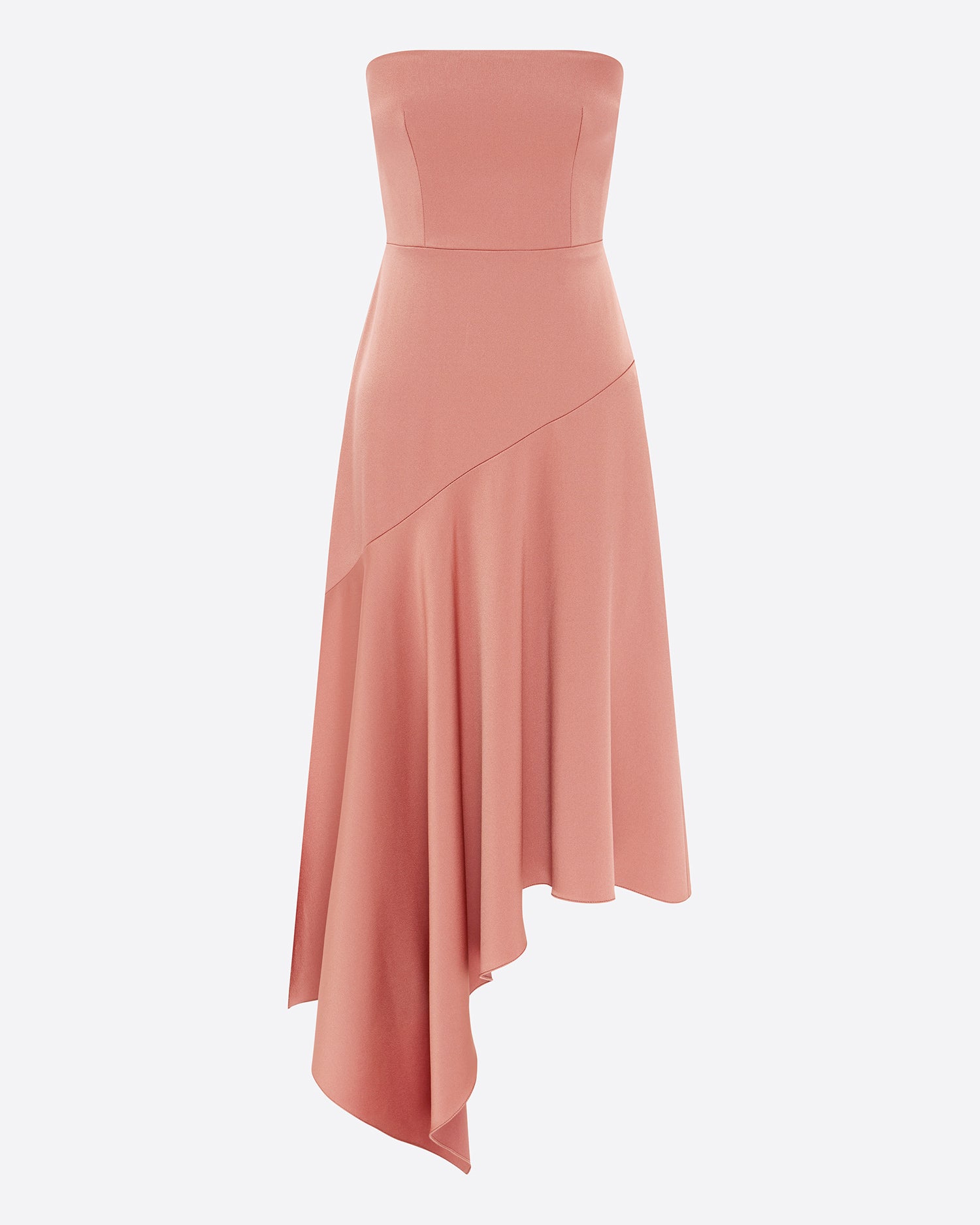 Strapless Asymmetric Dress in Satin Crepe