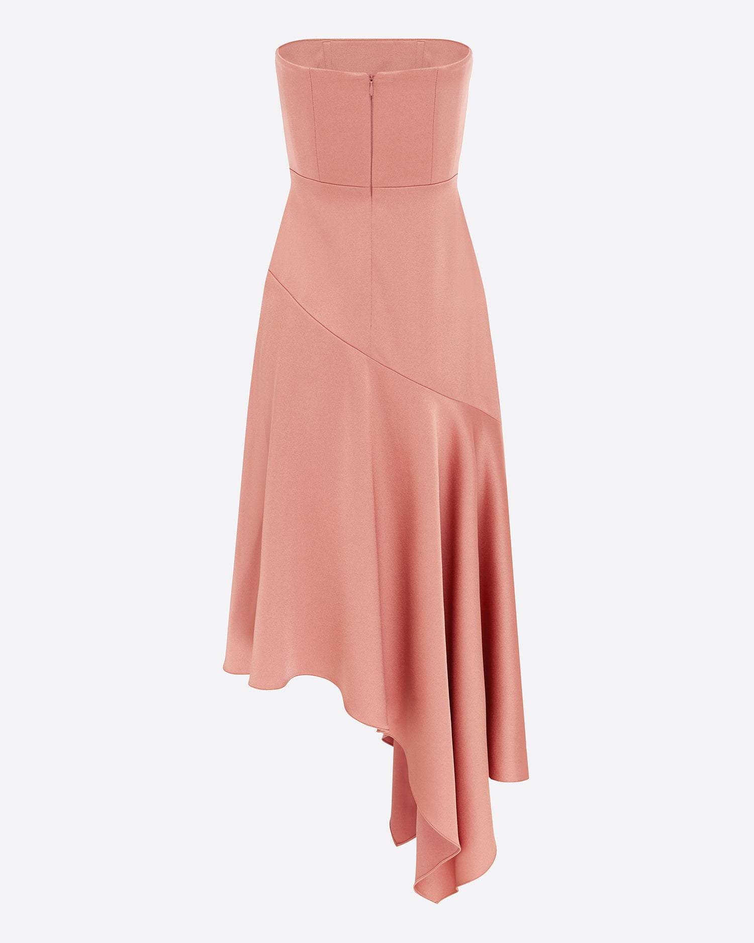 Strapless Asymmetric Dress in Satin Crepe
