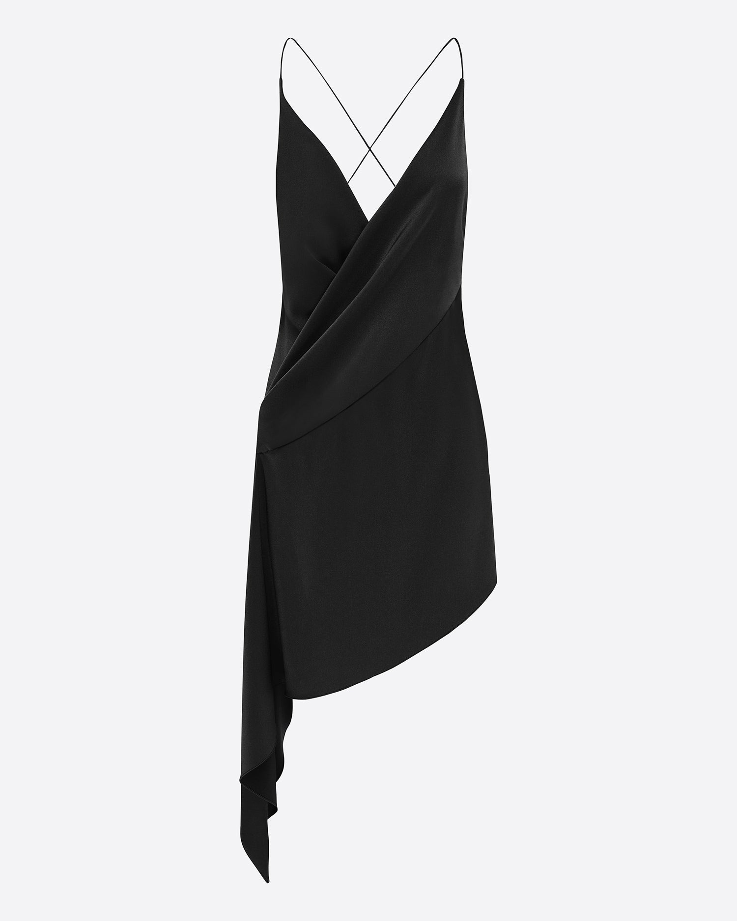 Bikini Wrap Asymmetric Dress in Satin Crepe