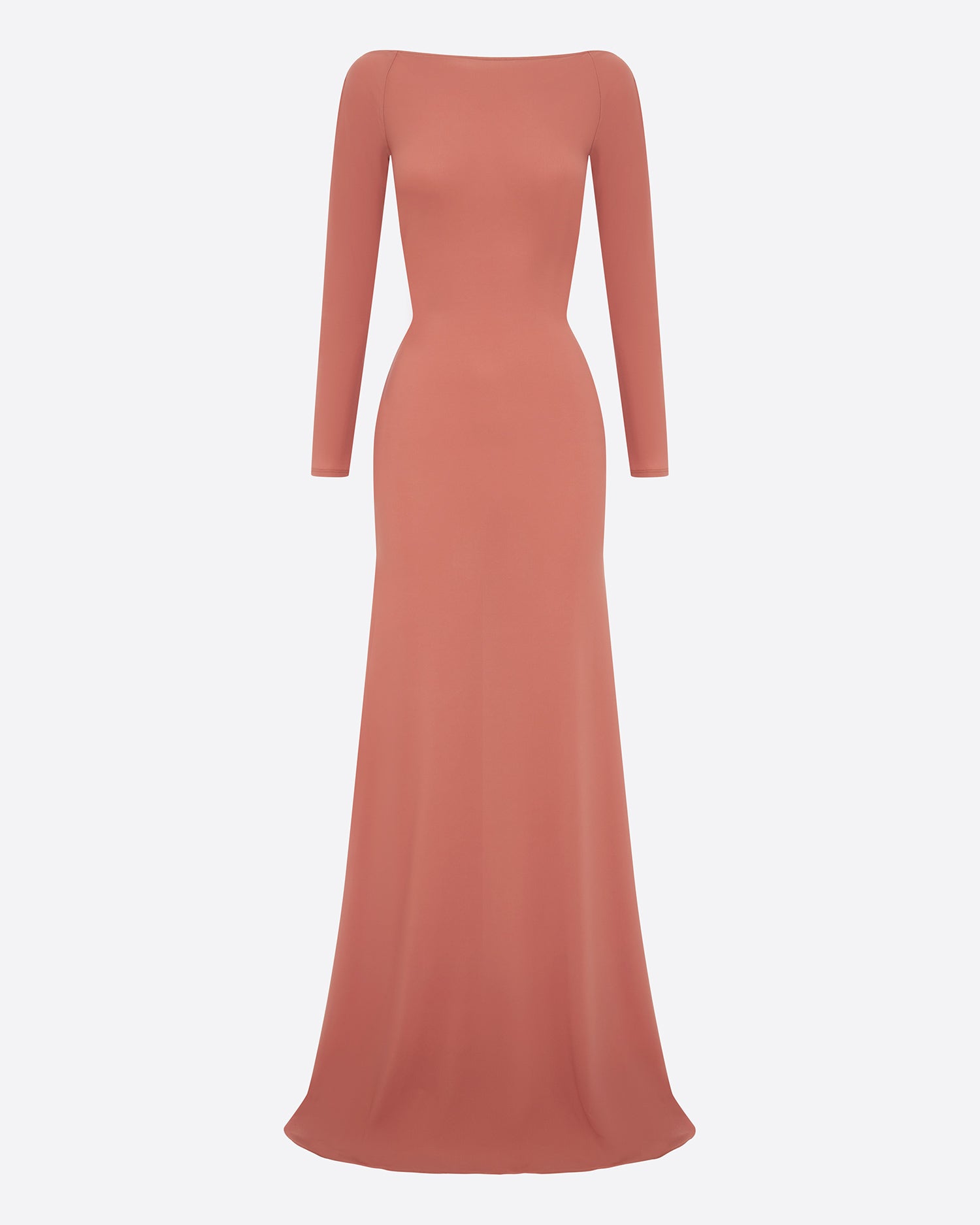 Long Sleeve Open Back Twist Gown in Crepe Jersey