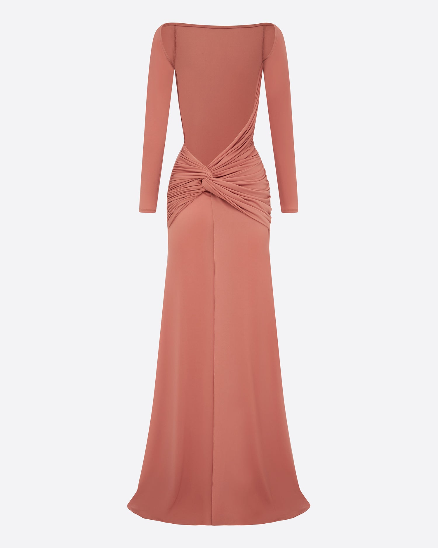 Long Sleeve Open Back Twist Gown in Crepe Jersey