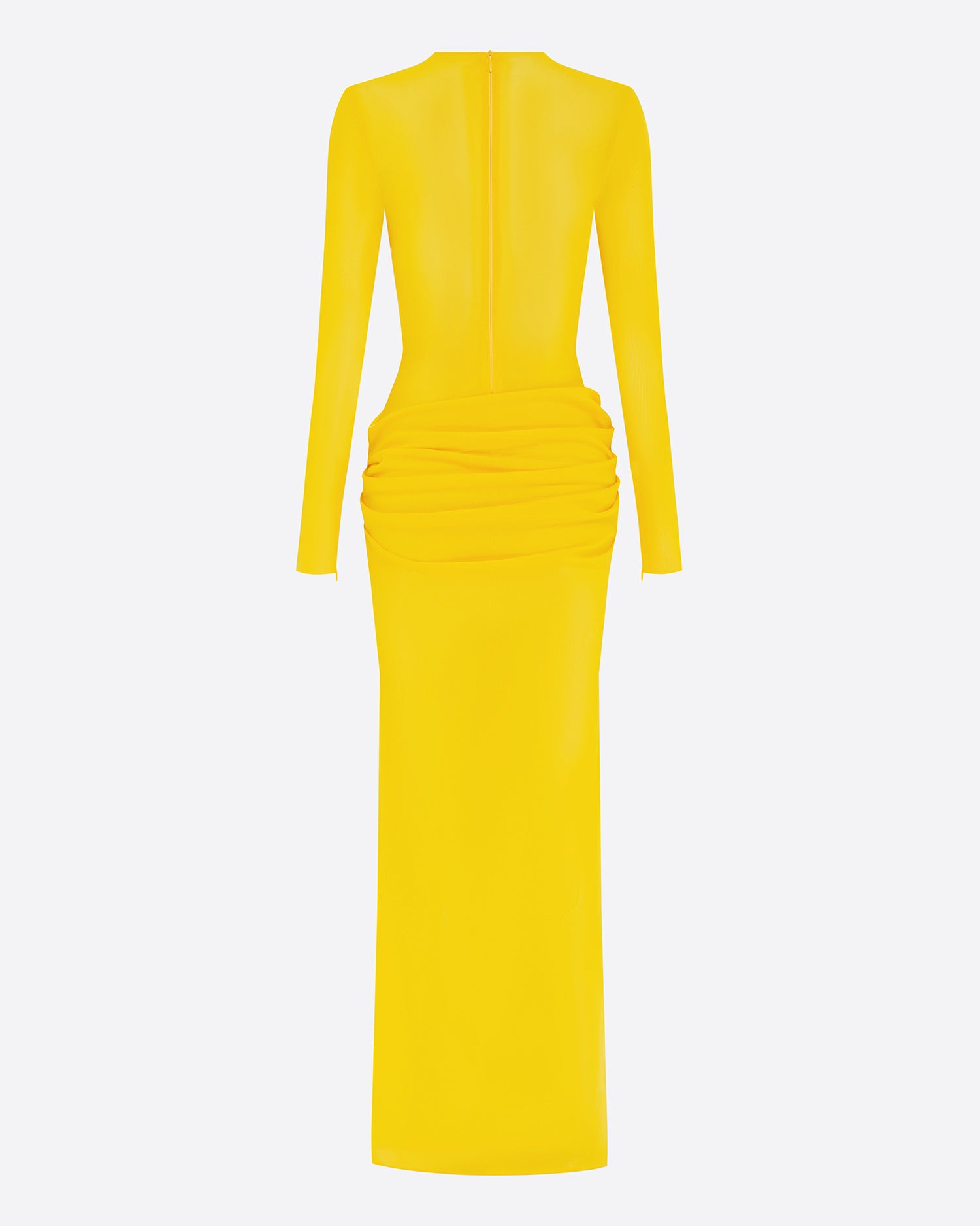 Long Sleeve Tucked Column in Stretch Mesh