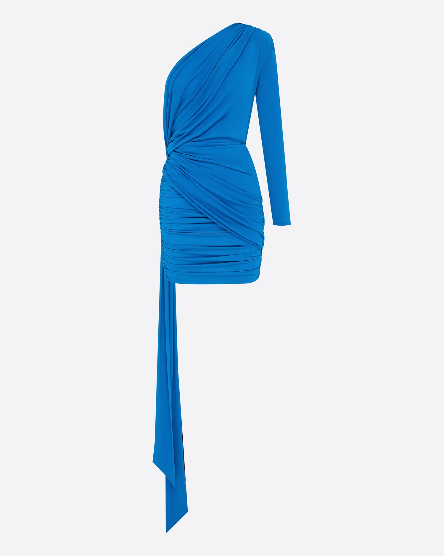 One Sleeve Drape Mini Dress in Crepe Jersey