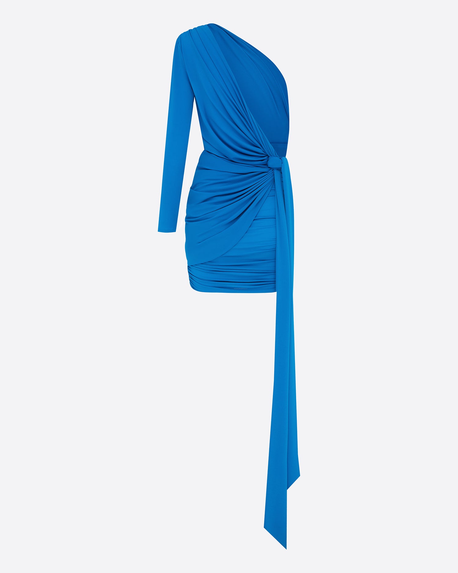 One Sleeve Drape Mini Dress in Crepe Jersey