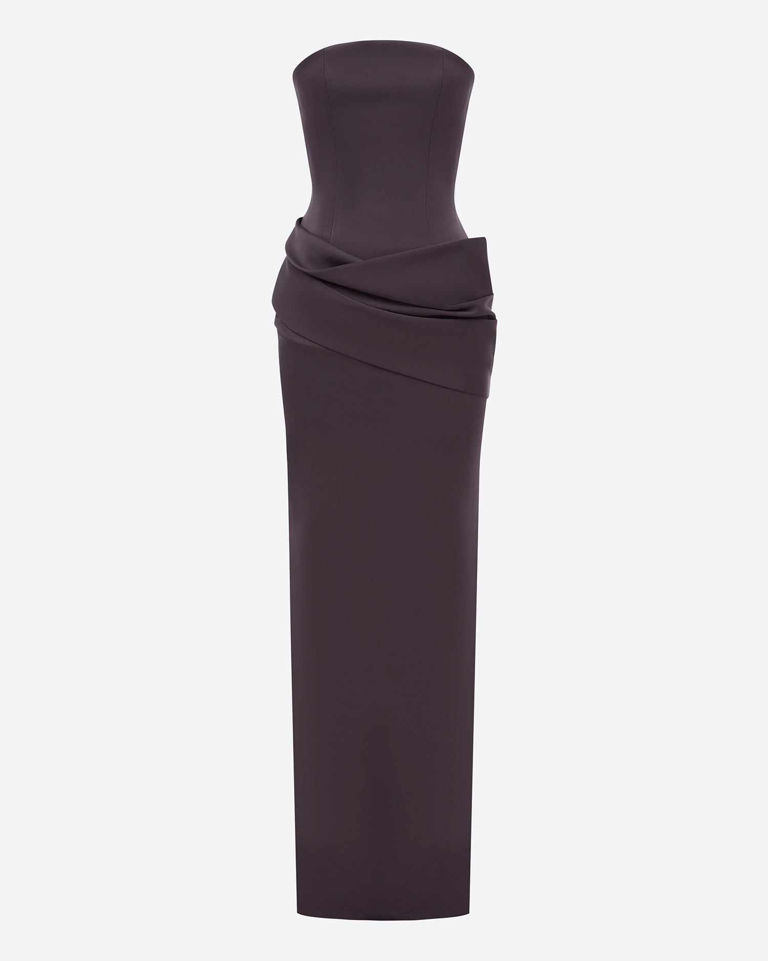 Strapless Drape Column in Satin Crepe