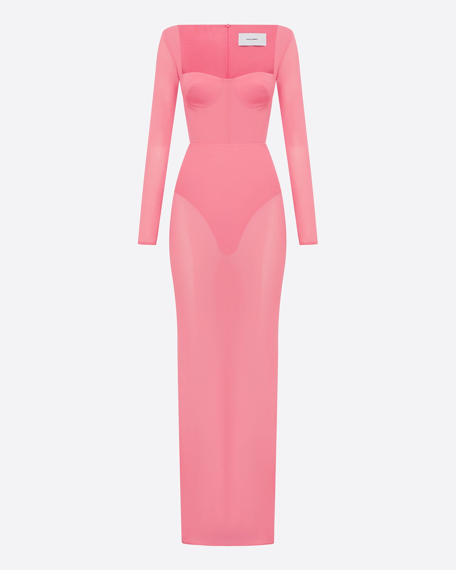 Long Sleeve Cupped Column in Stretch Mesh