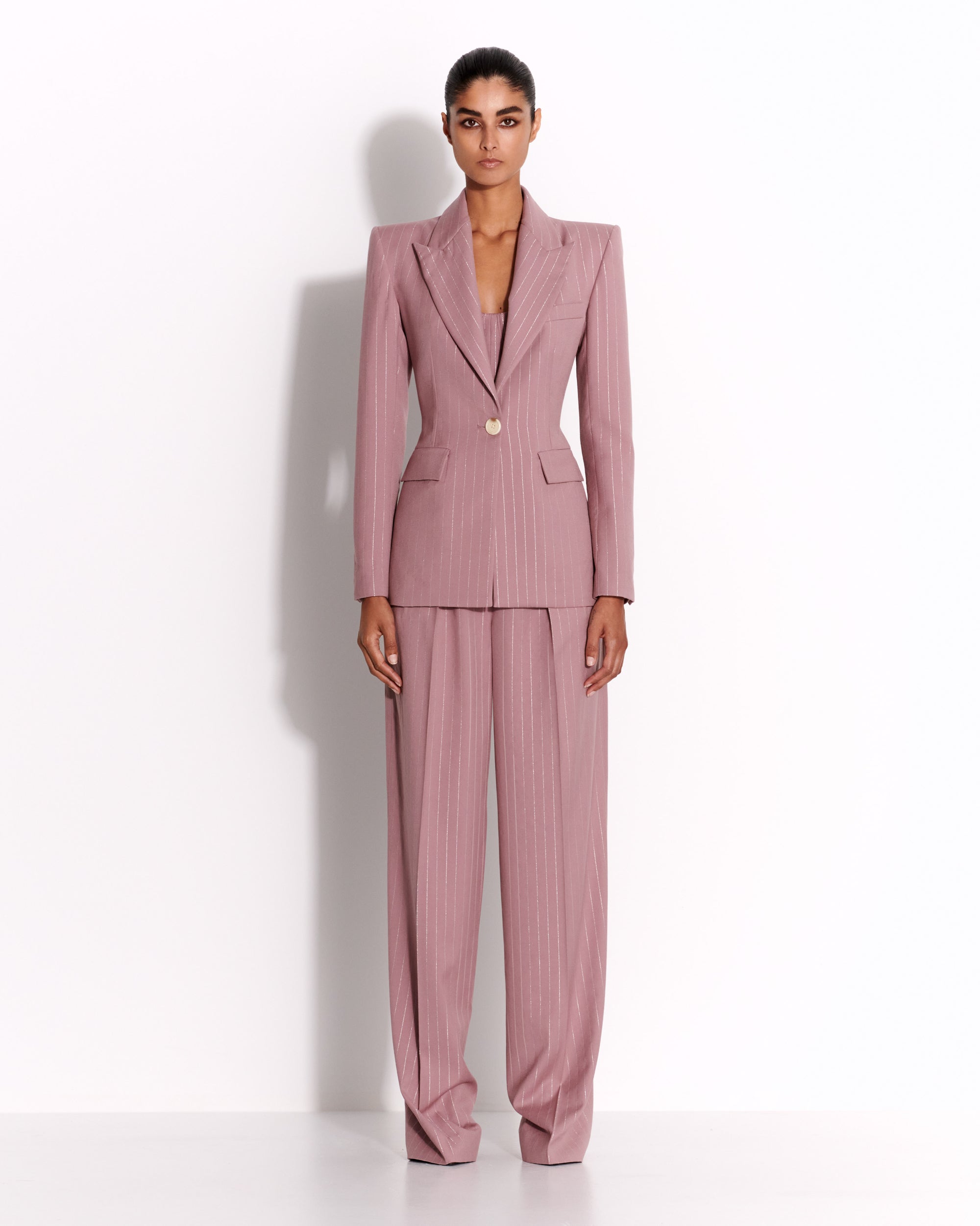 Strapless Crop Top in Lurex Pinstripe