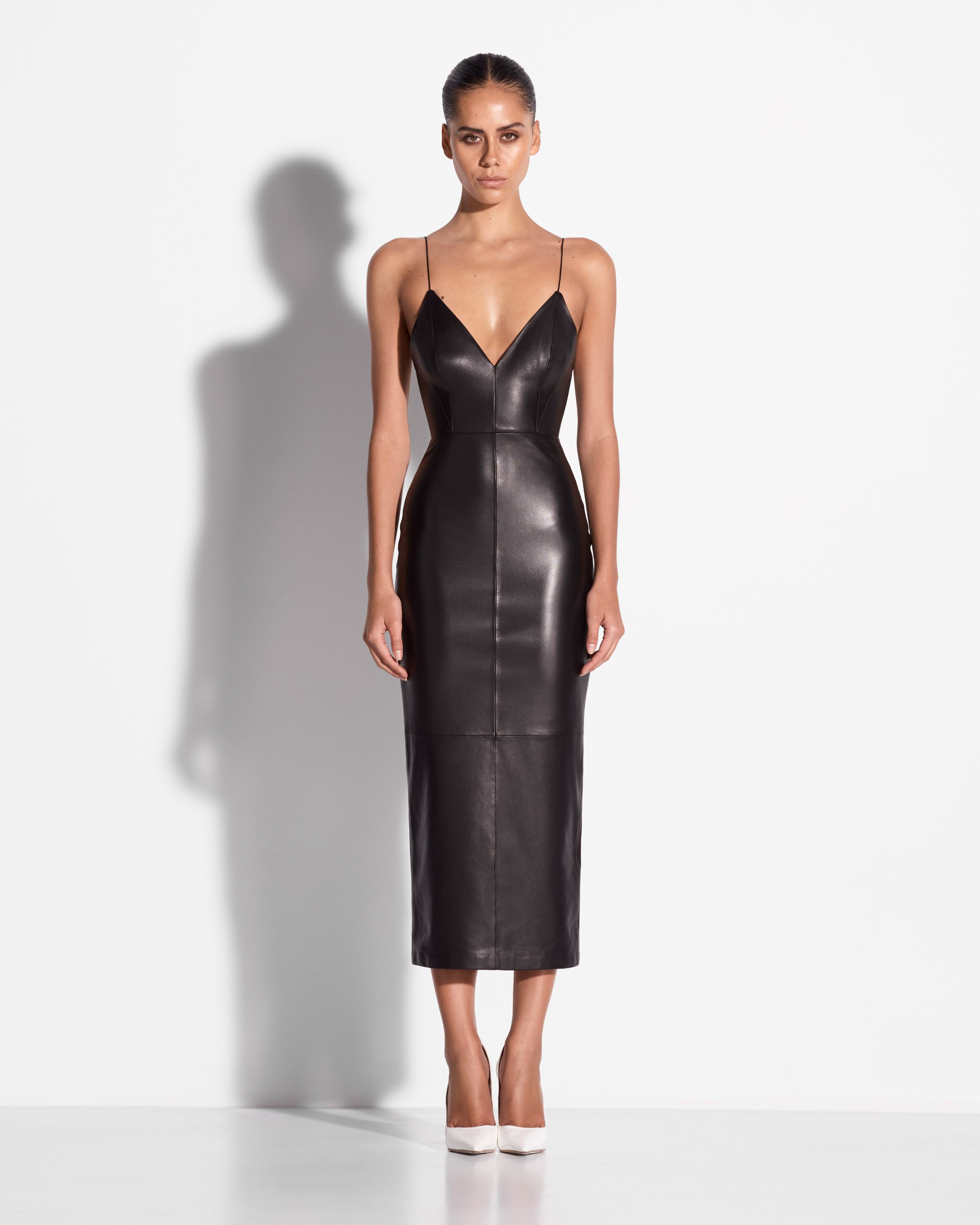 Alex Perry Bikini Leather Dress in Black