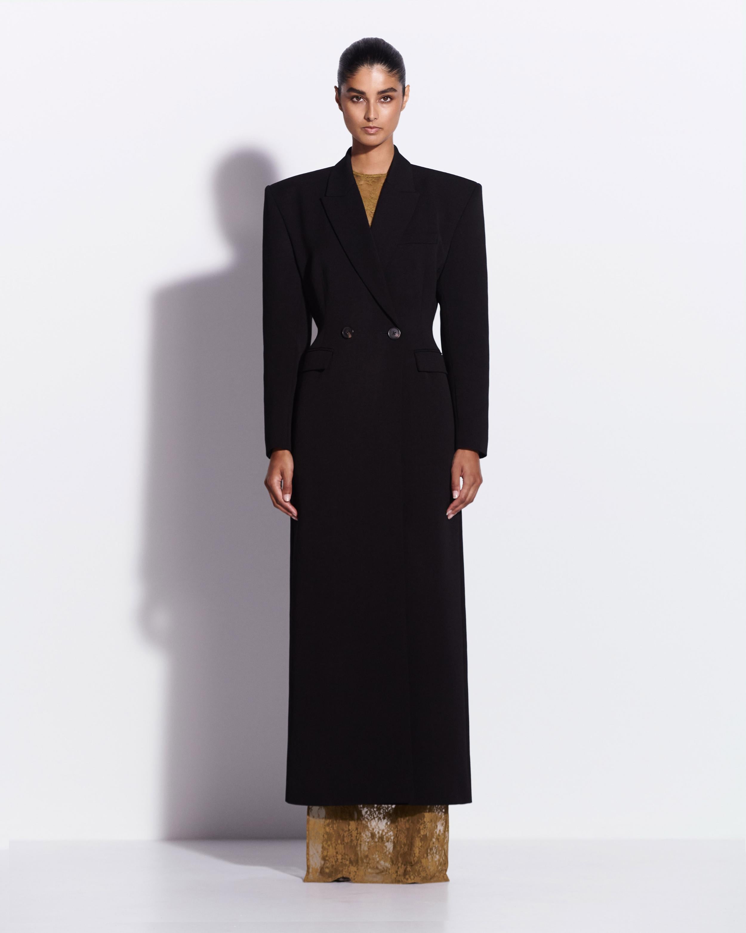 Double Breasted Contour Coat in Wool Suiting