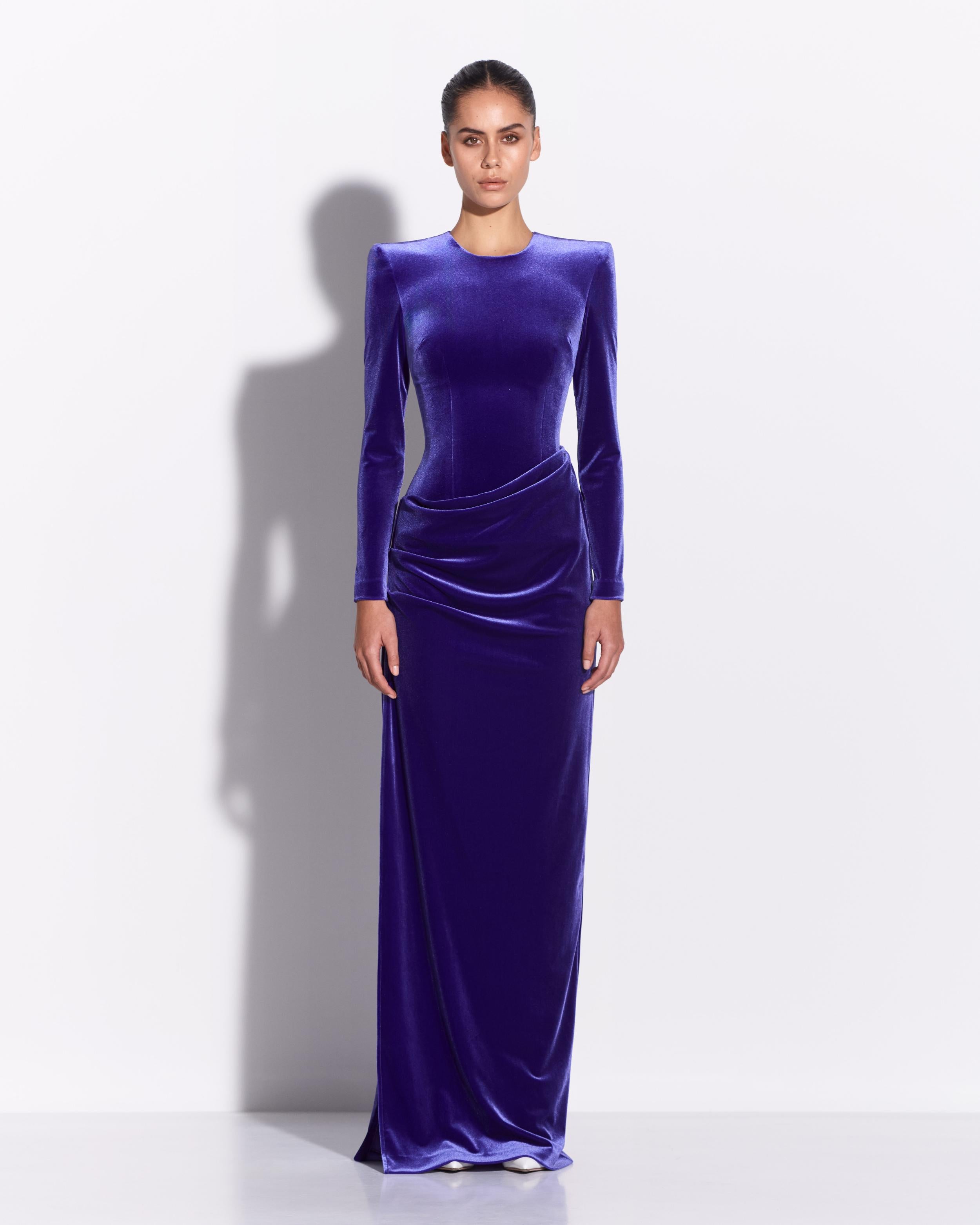 Long Sleeve Drape Column in Velvet
