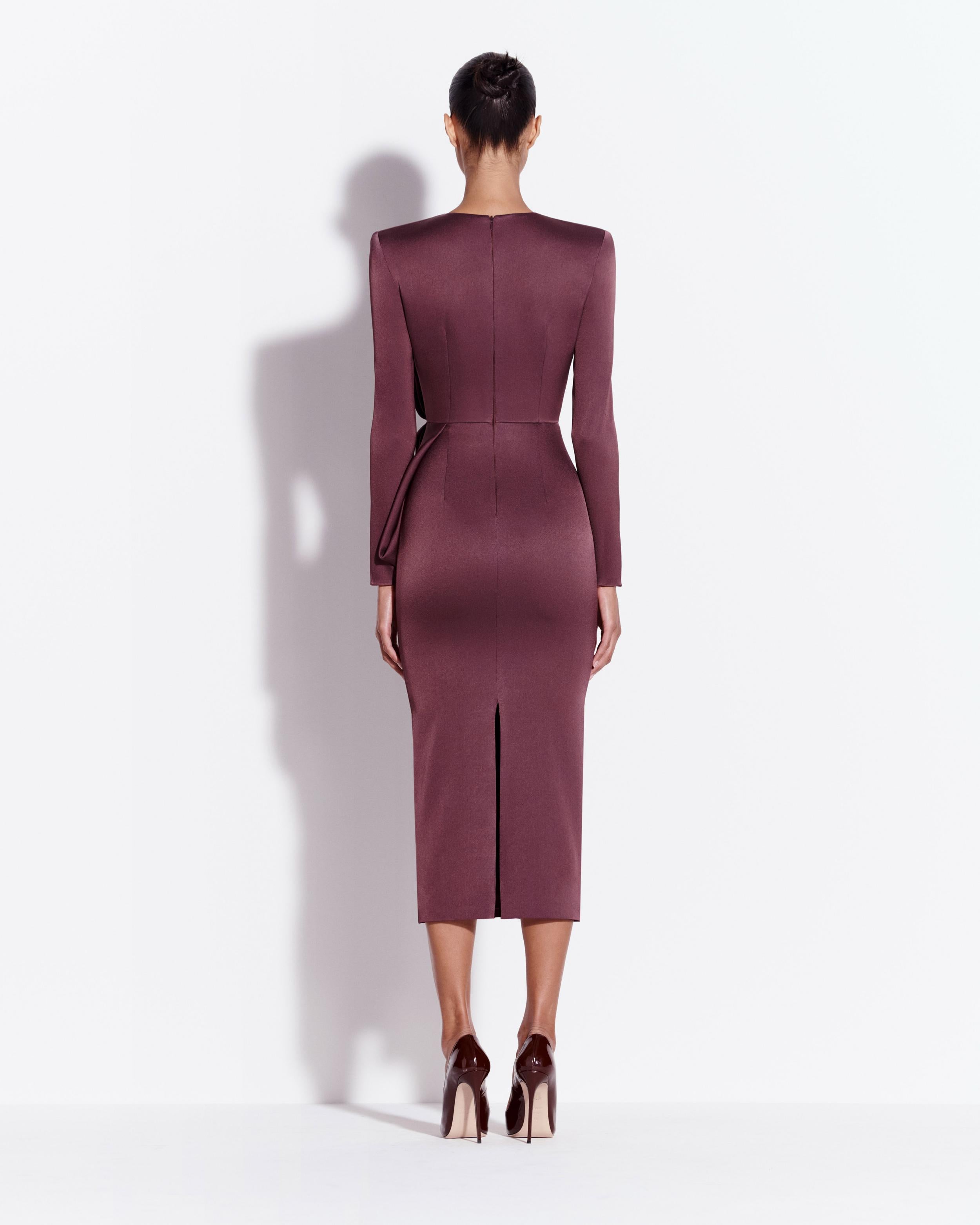 Long Sleeve Dress in Satin Crepe