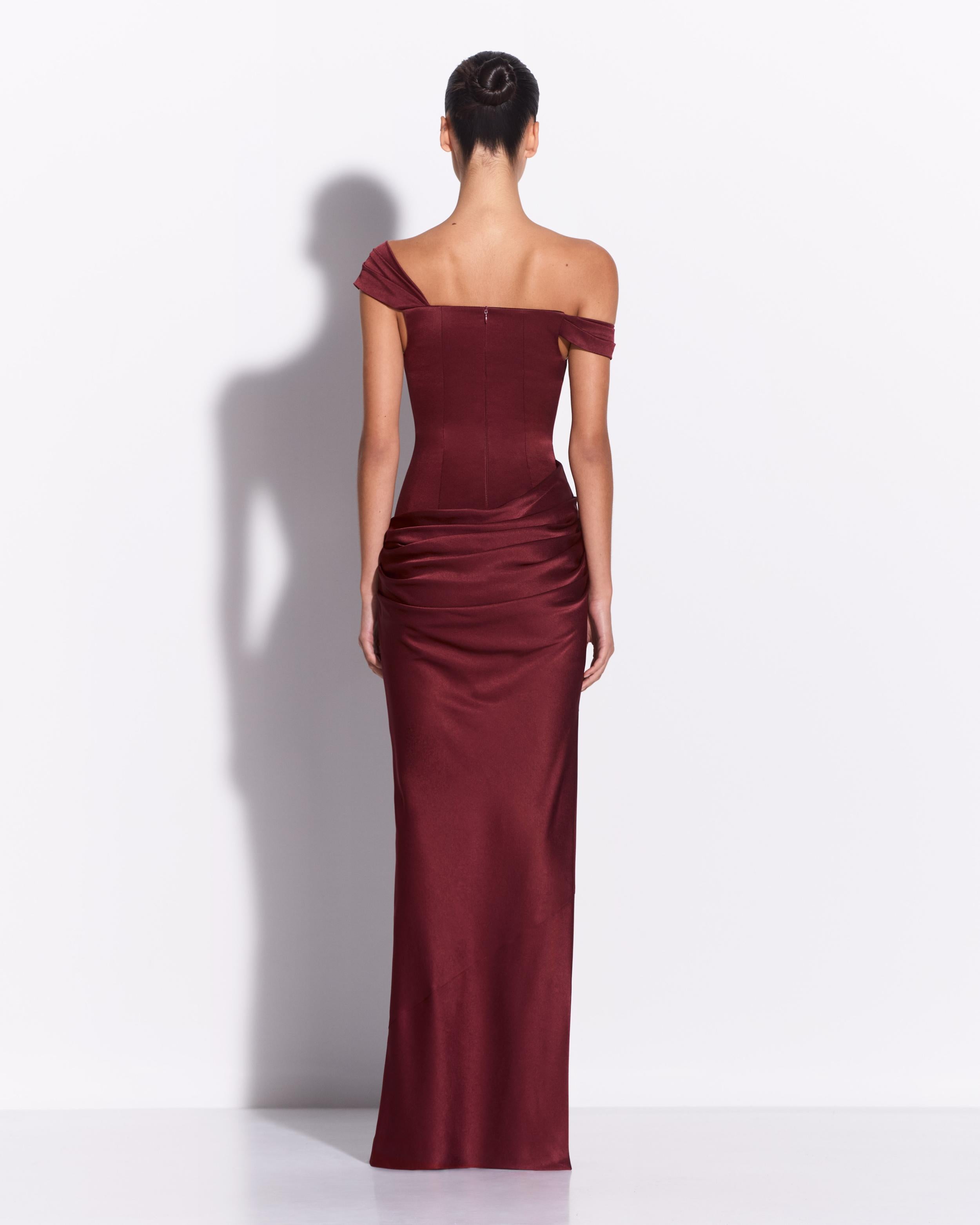 Longline Sweetheart Drape Column in Satin Crepe