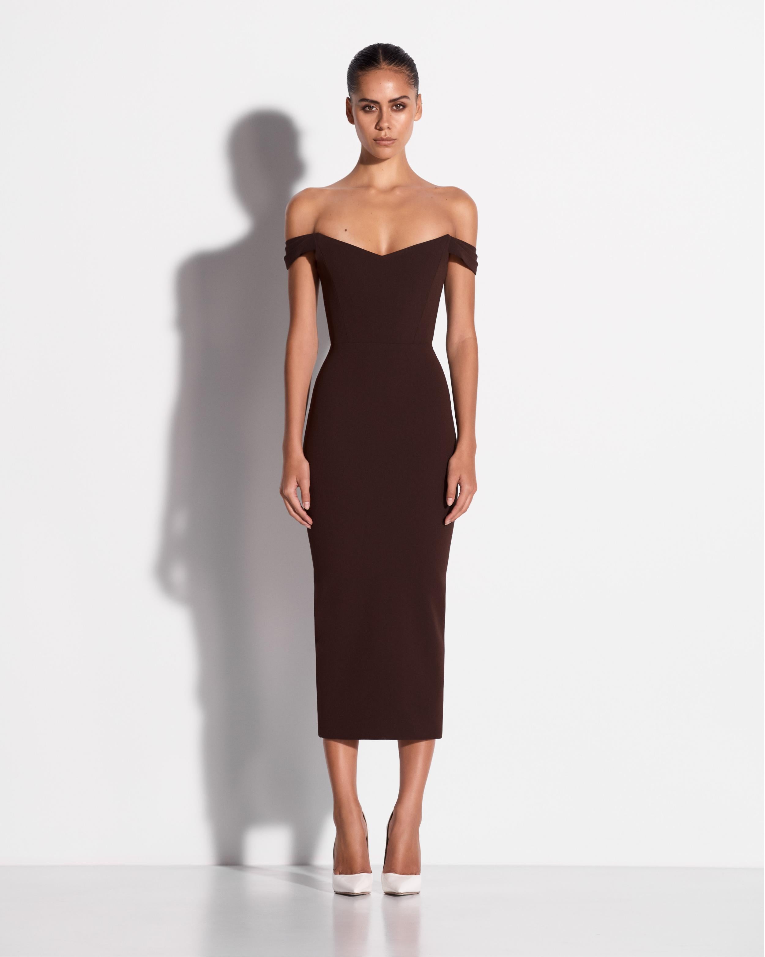 Off Shoulder Dress in Stretch Crepe