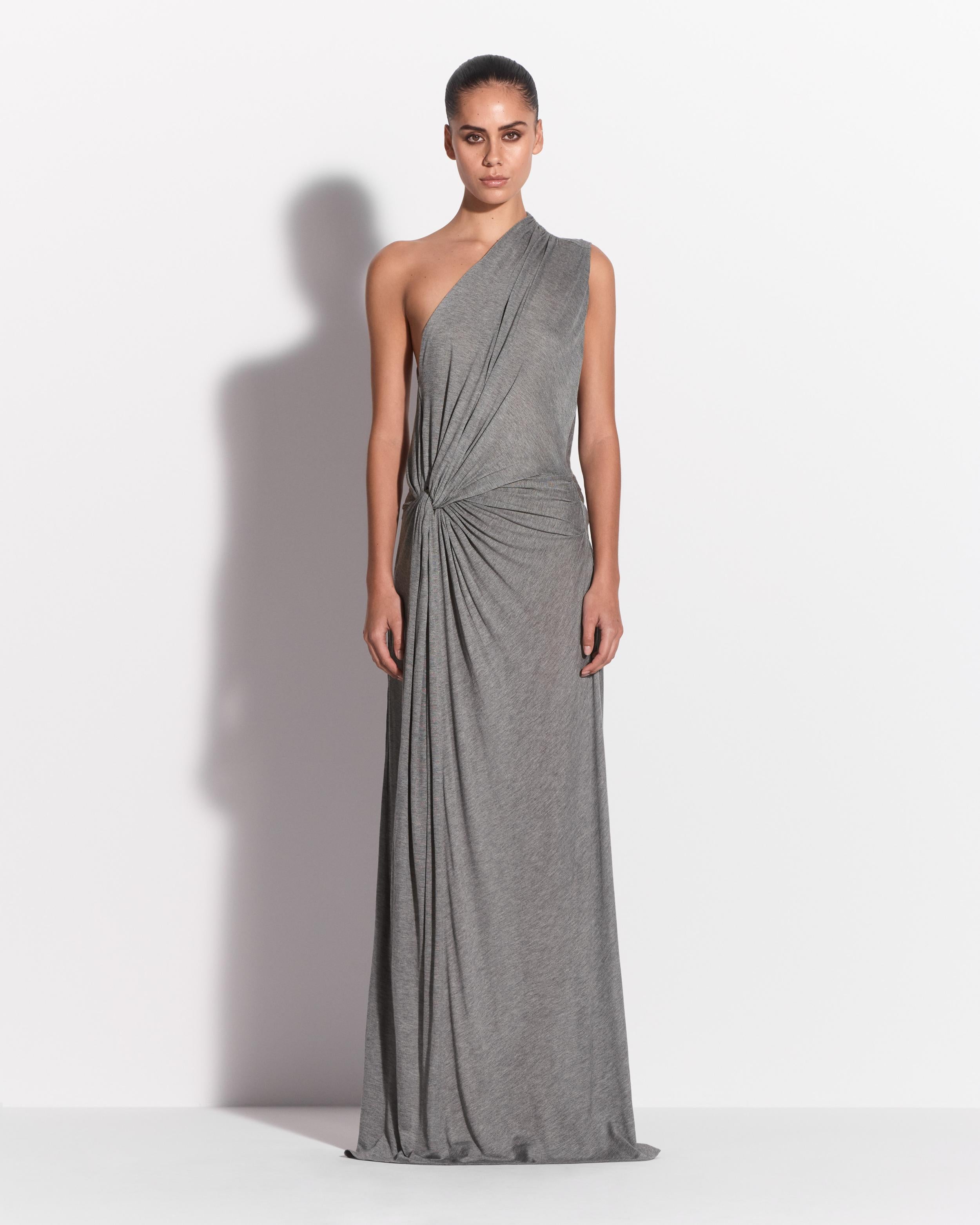 One Shoulder Drape Gown in Marle Jersey