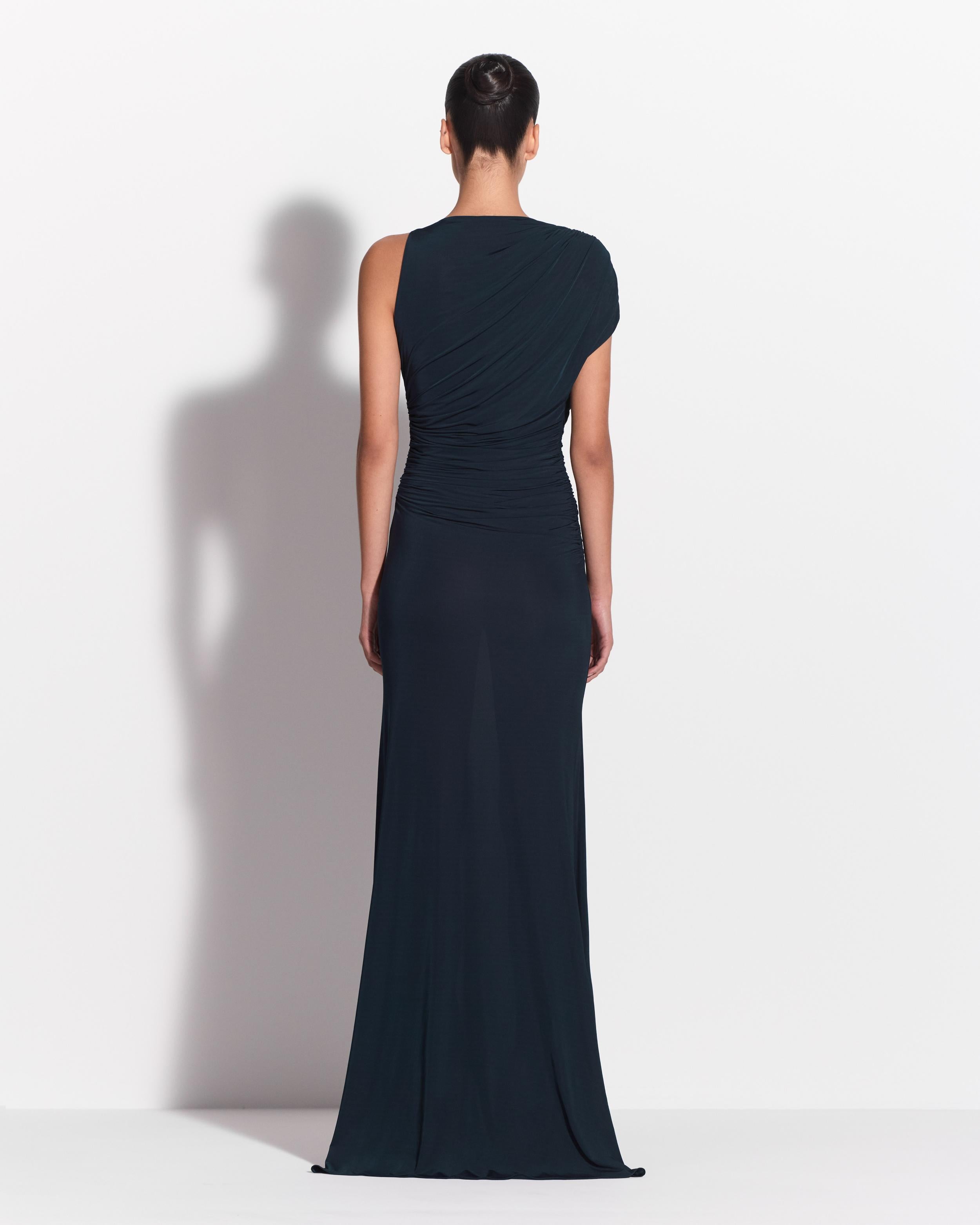 Sleeveless Ruched Gown in Jersey