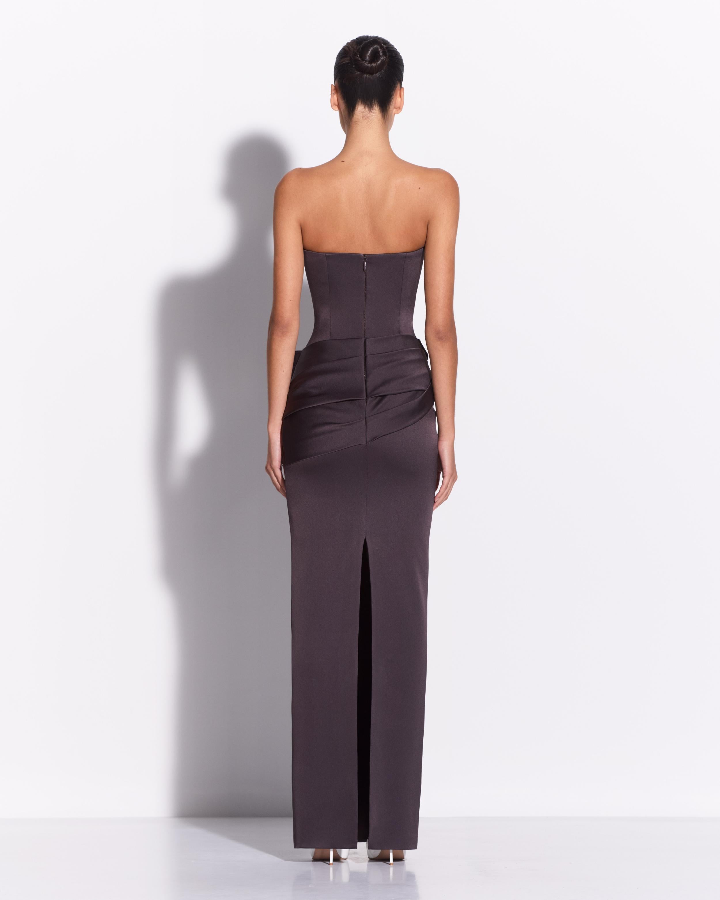 Strapless Drape Column in Satin Crepe