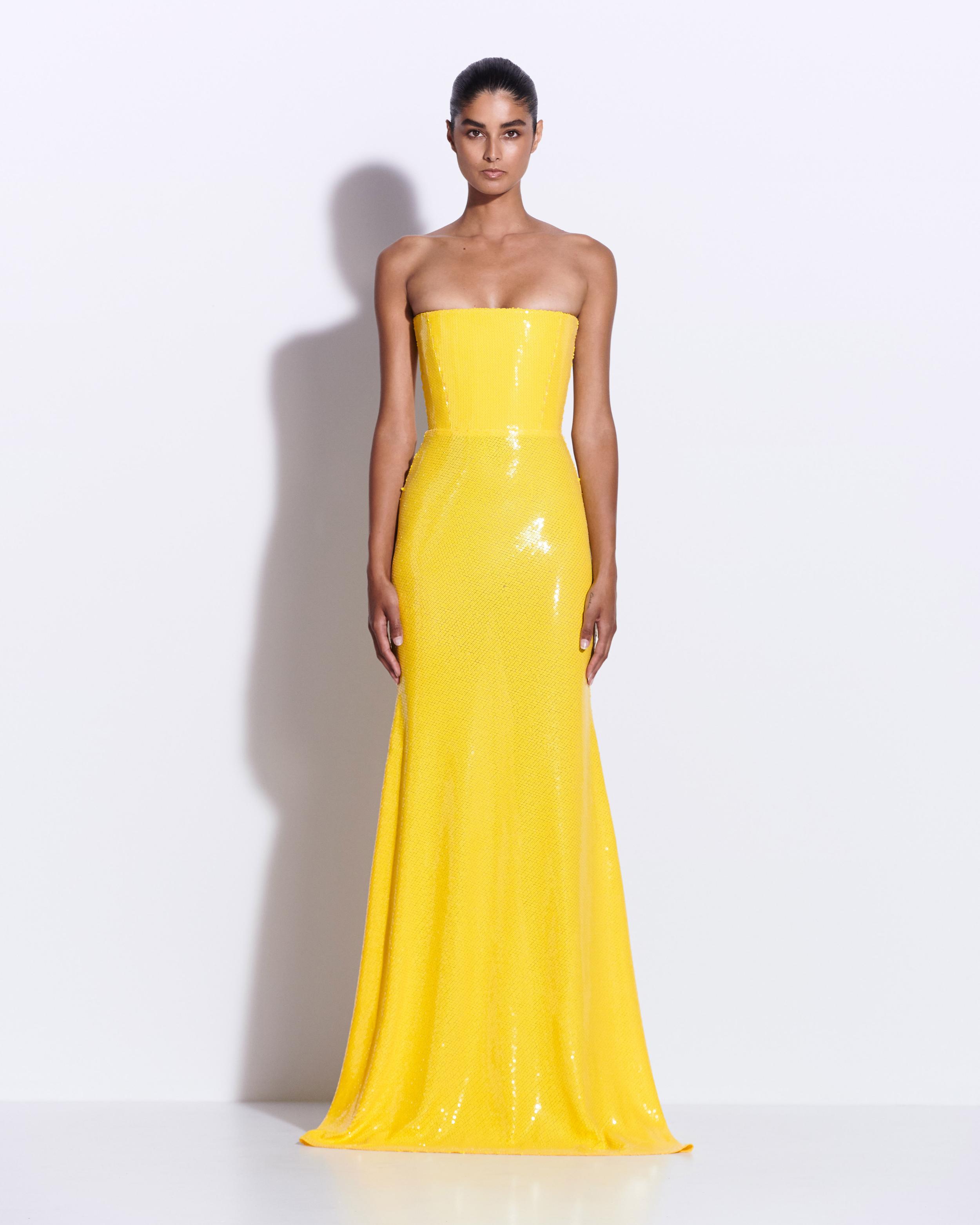 knee length dresses for ladies Strapless Gown in Sequin