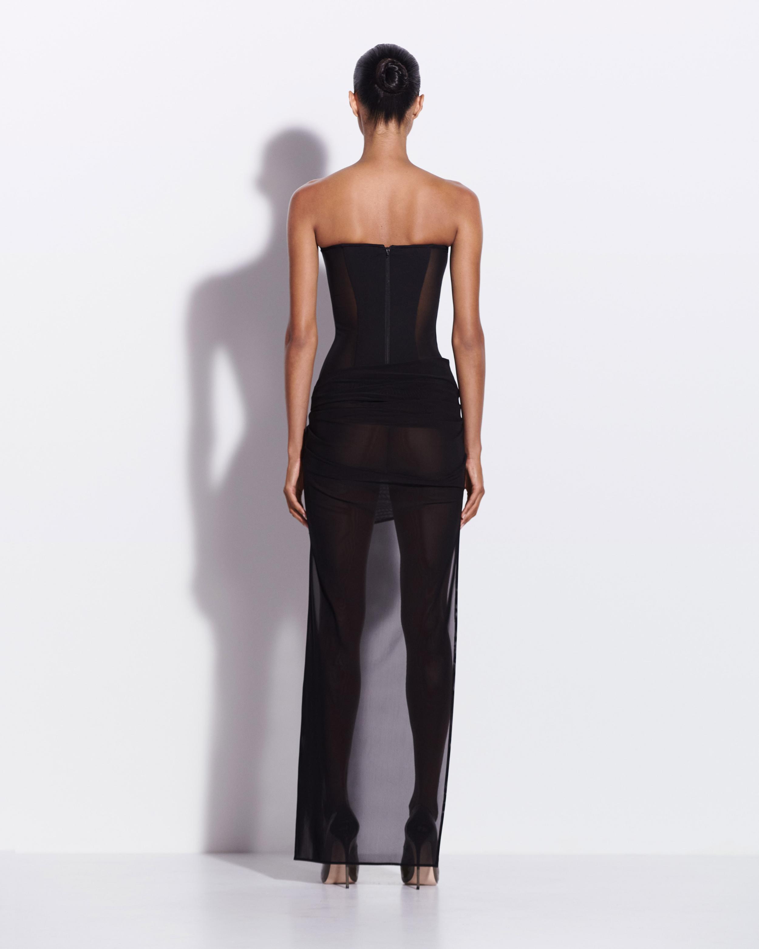Strapless Longline High Low Mini Dress in Stretch Mesh