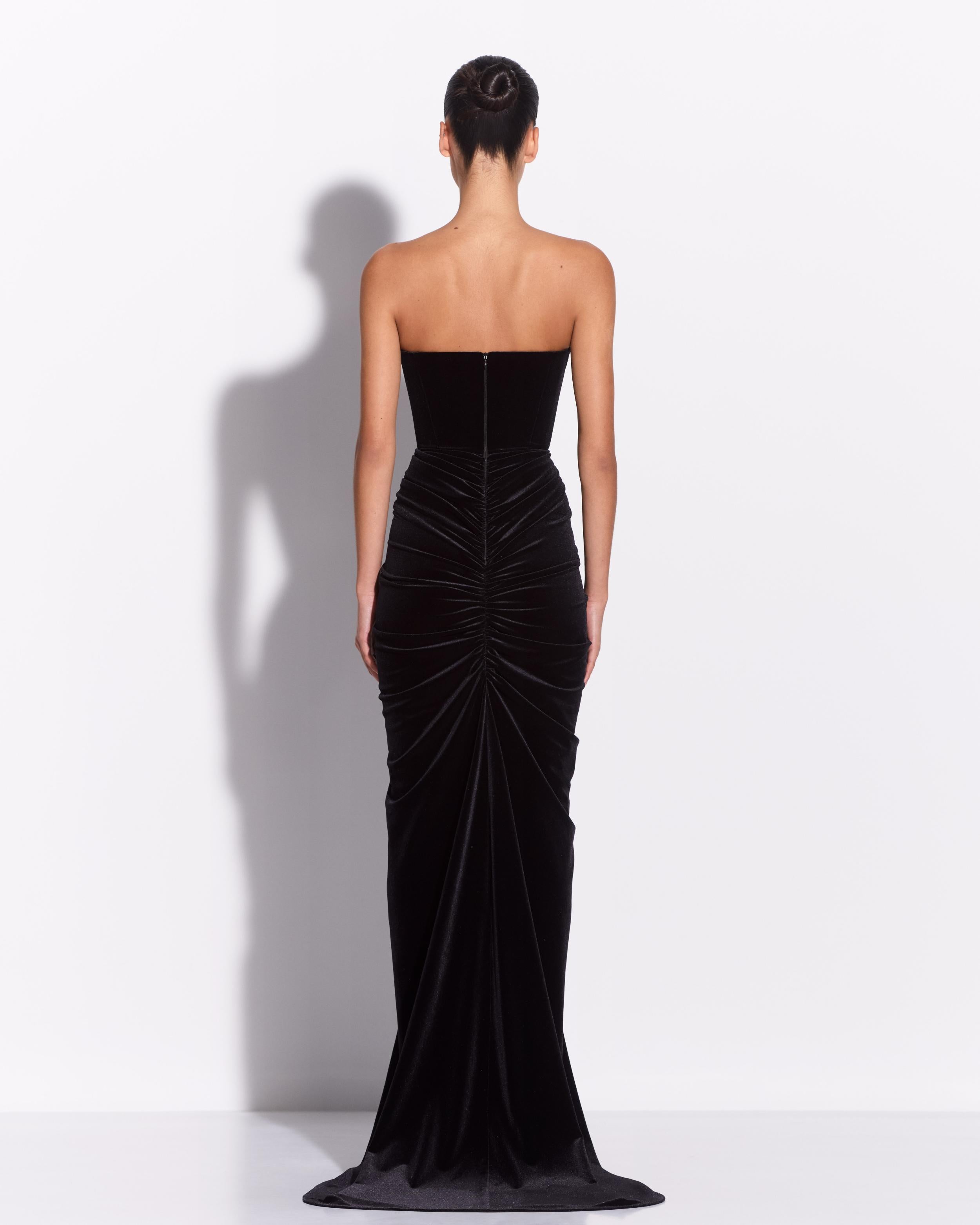 Strapless Ruched Gown in Velvet