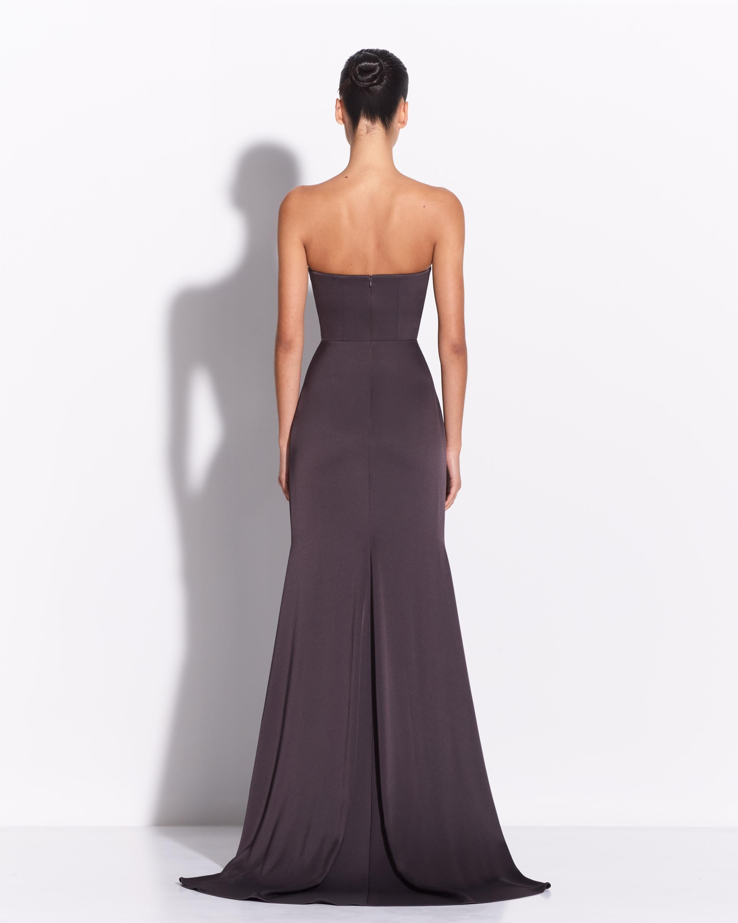 Strapless Split Gown in Satin Crepe