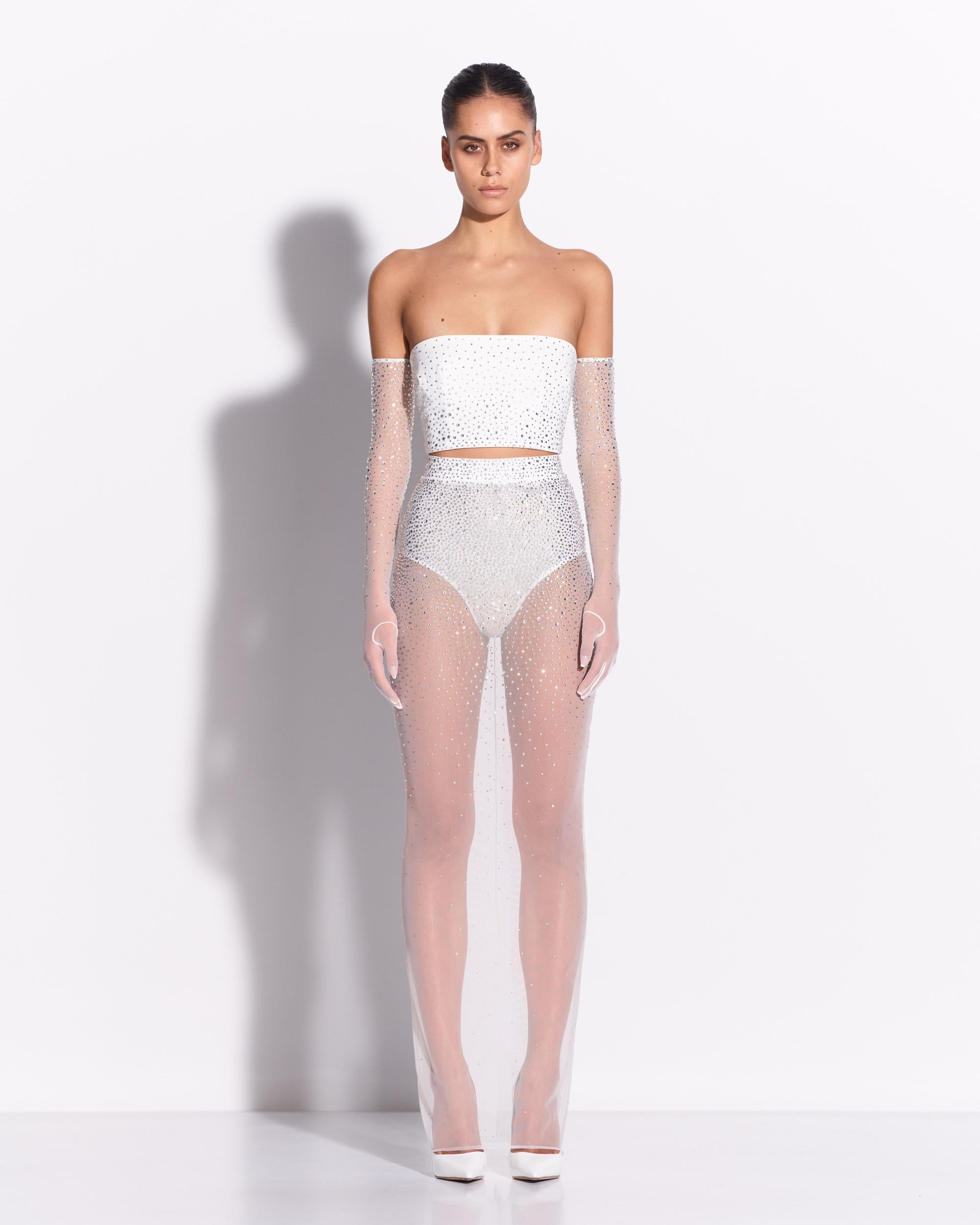 Strapless Top in Crystal Stretch Mesh