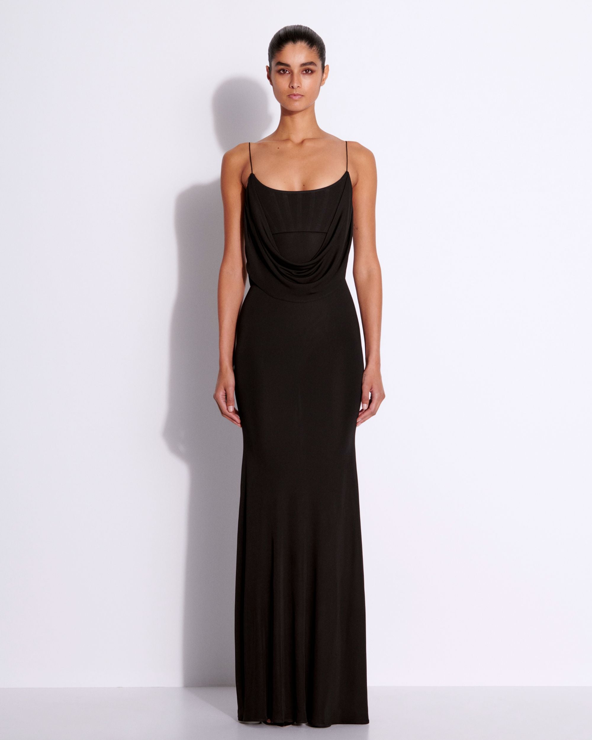 Cut Out Drape Gown in Viscose Jersey