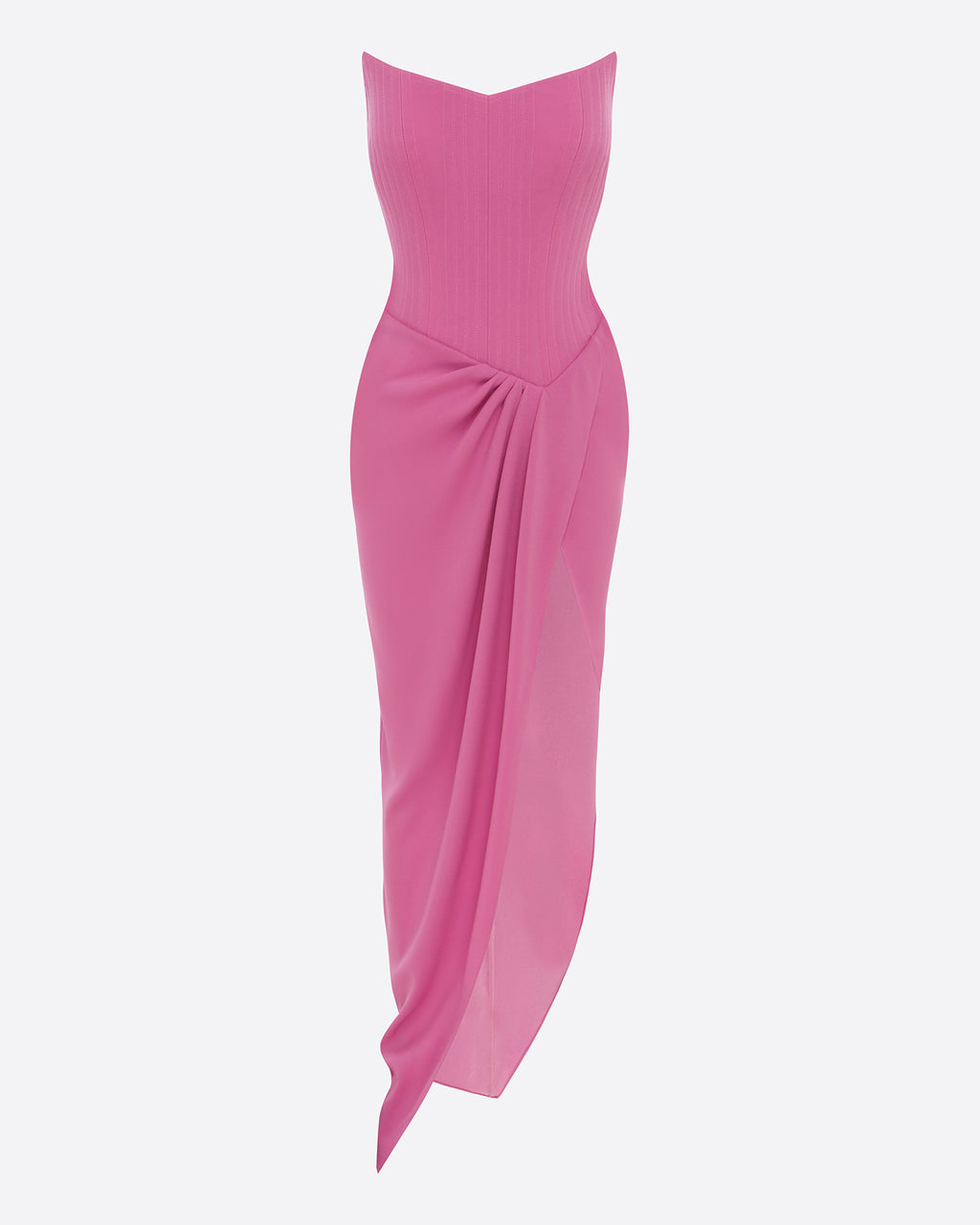 Strapless Corset Asymmetrical Drape Gown in Crepe