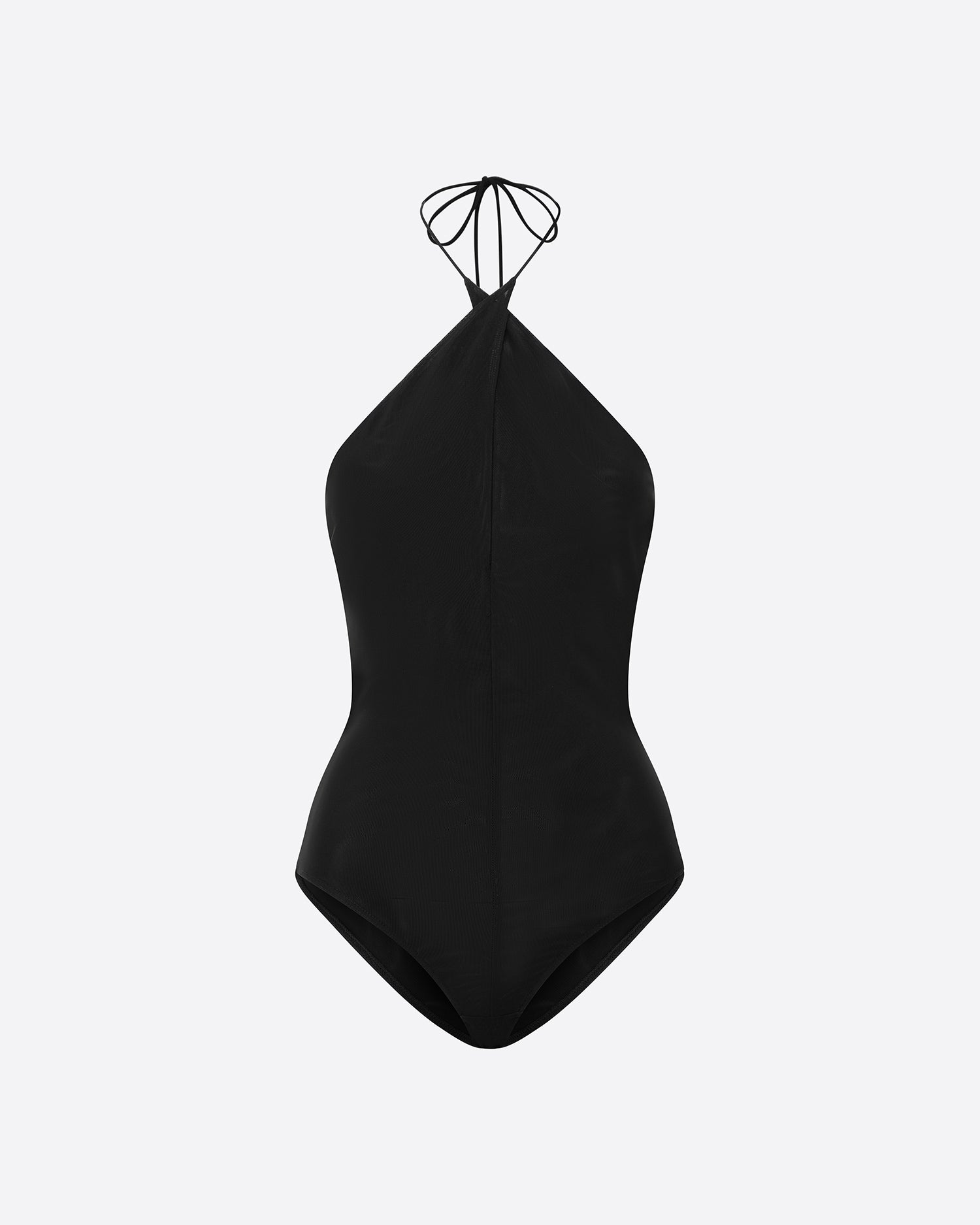 Cross Tie Halter Bodysuit in Stretch Mesh