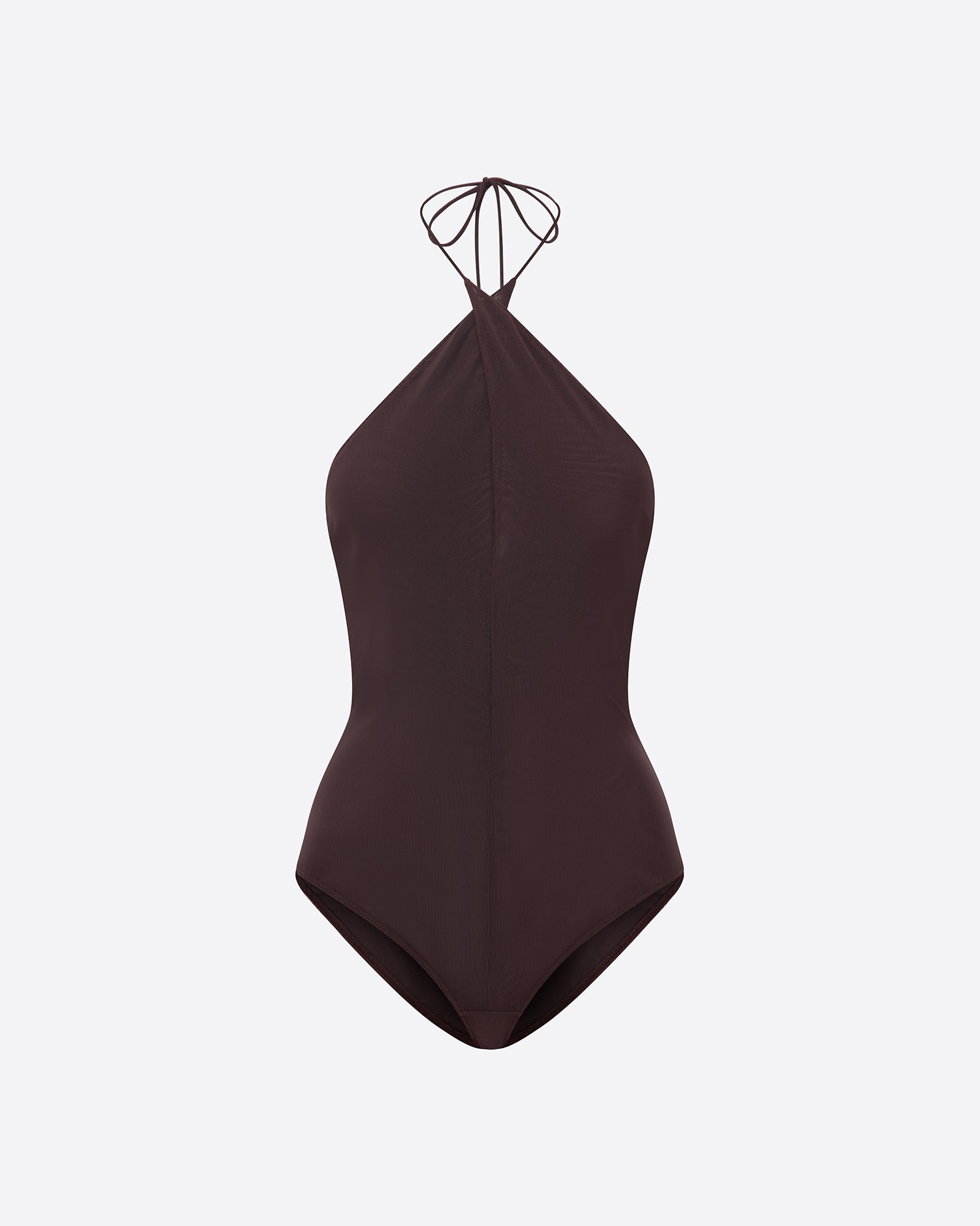 Cross Tie Halter Bodysuit in Stretch Mesh