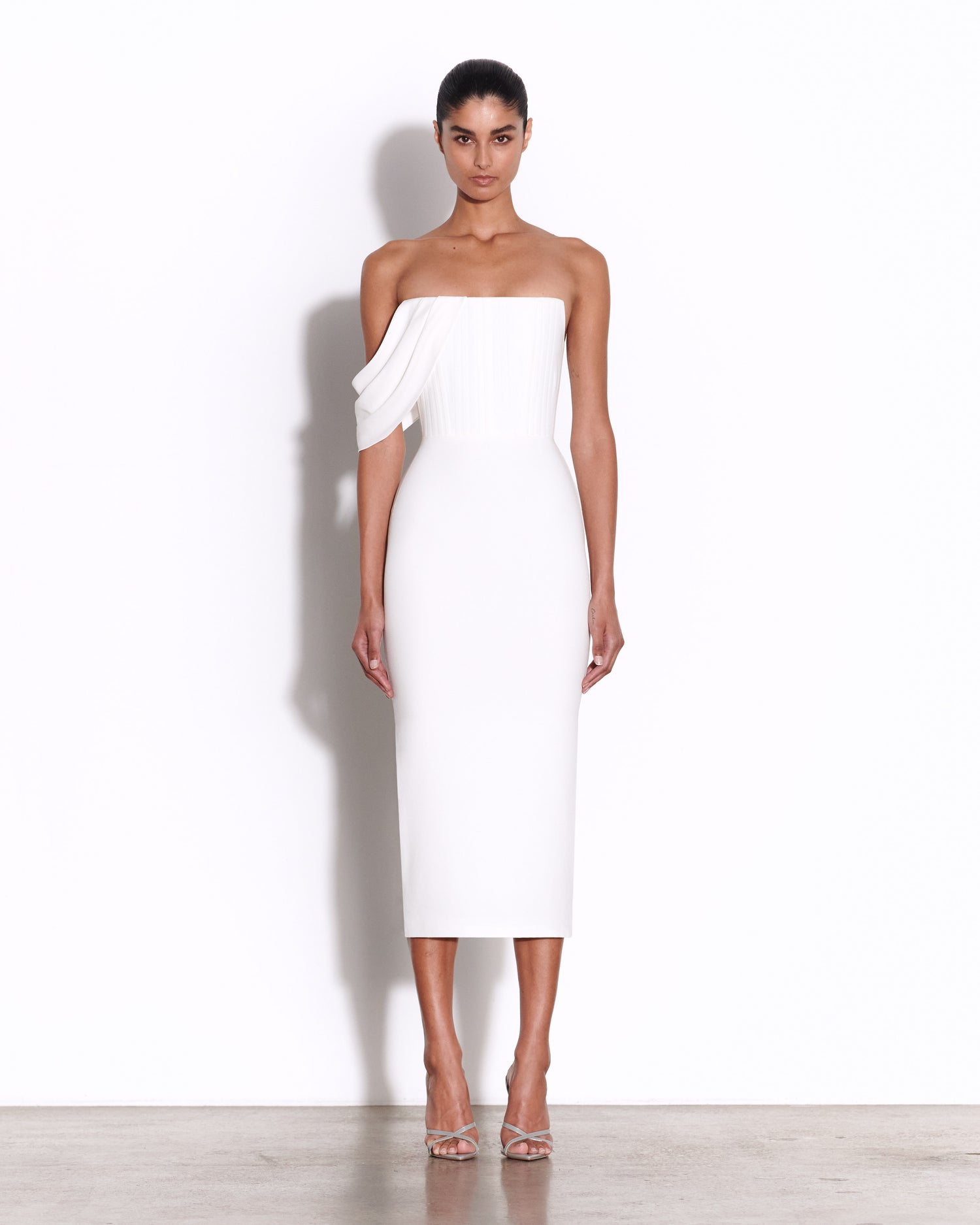 alex perry white midi dress Alex Perry Leigh Corseted Satin Midi Dress