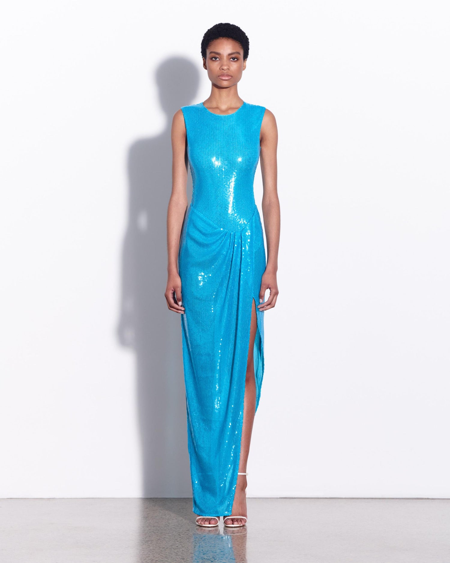Sleeveless Asymmetric Wrap Gown in Sequin Sleeveless Asymmetric Wrap Gown in Sequin