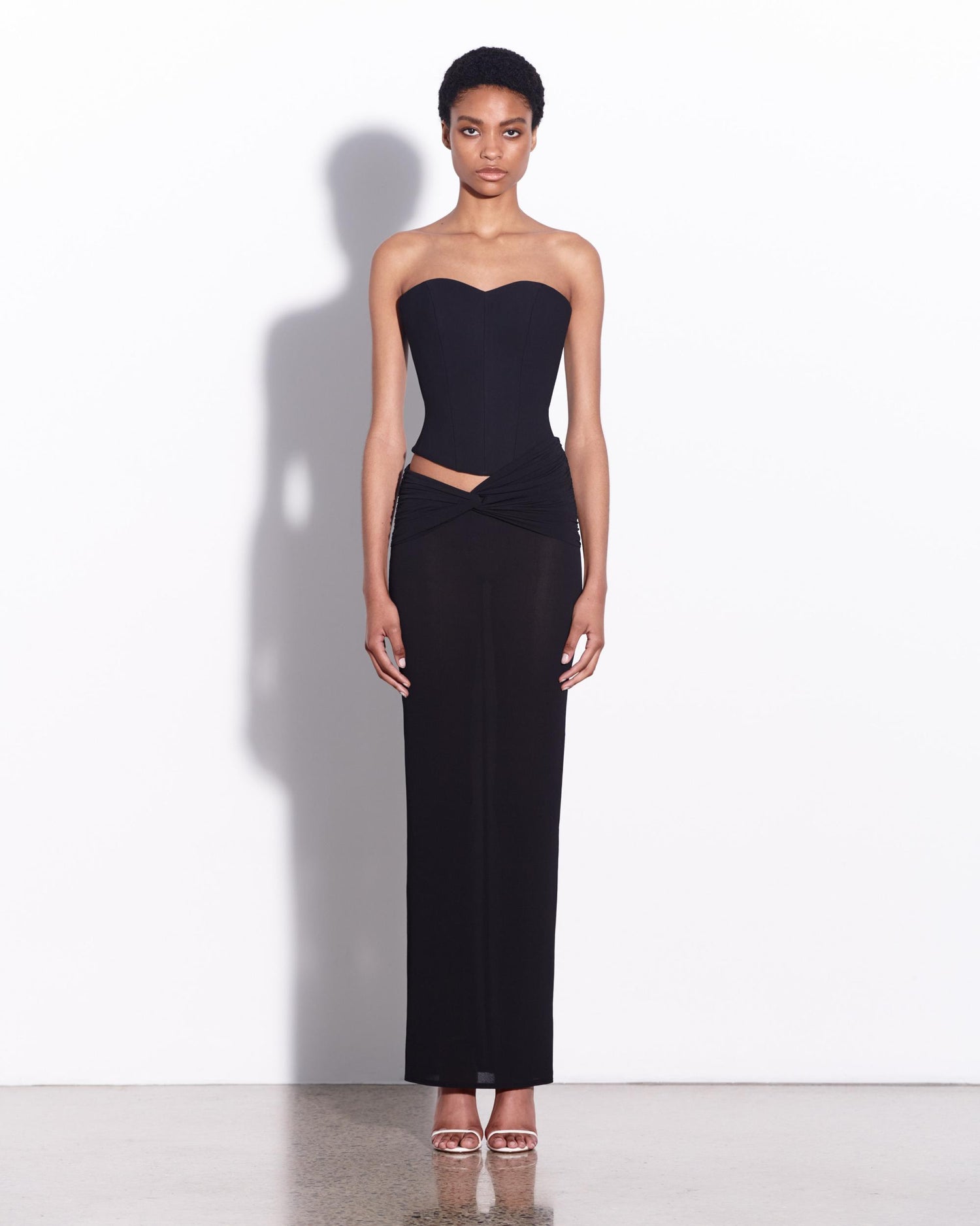 Strapless Corset Ruched Column in Crepe Jersey Strapless Corset Ruched Column in Crepe Jersey
