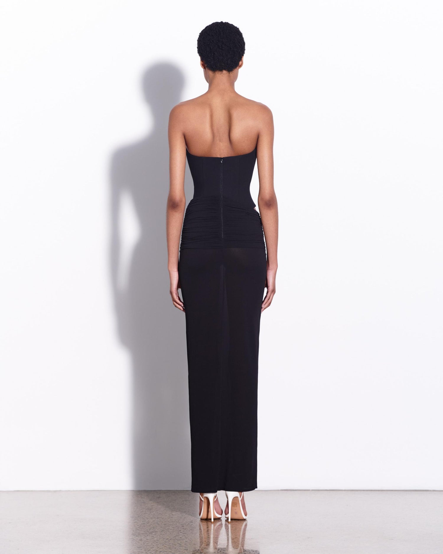 alex perry black strapless dress Strapless Corset Ruched Column in Crepe Jersey – Alex Perry
