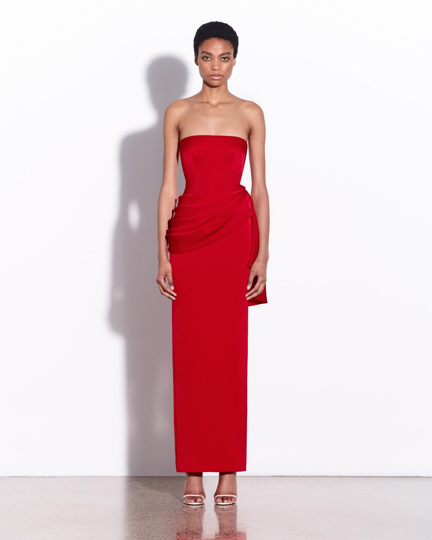 Strapless Corset Tiered Gown in Satin Crepe Alex Perry Strapless Corset Tiered Gown in Satin Crepe Alex Perry