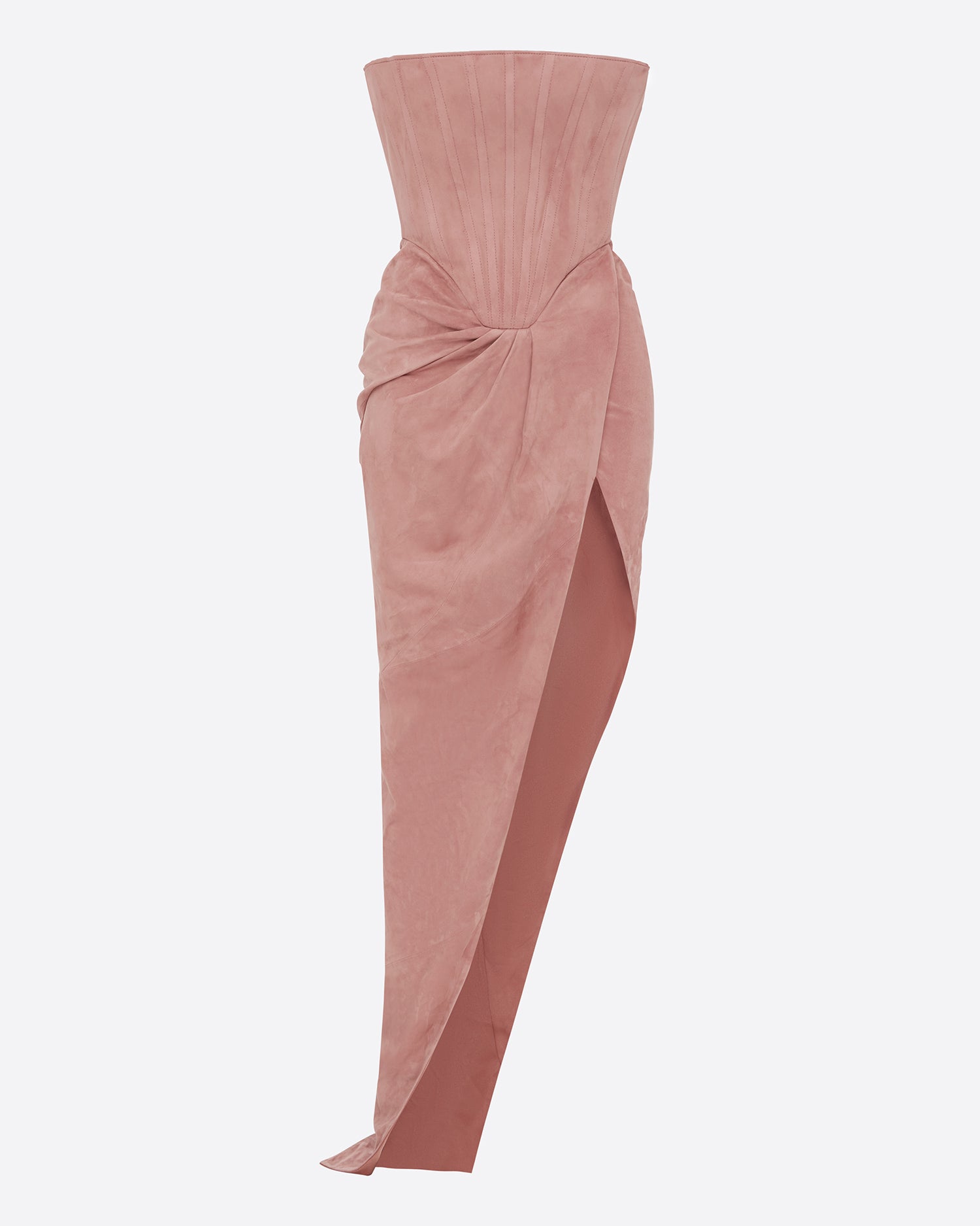 Strapless Corset Drape Gown in Suede
