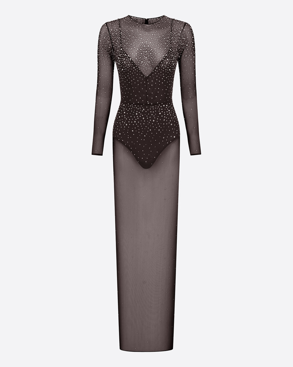 Long Sleeve Column in Crystal Mesh