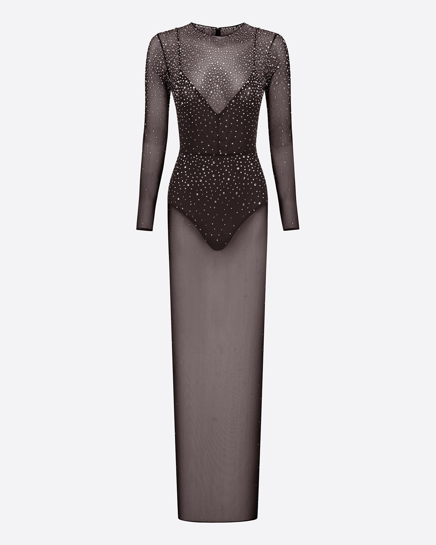 Long Sleeve Column in Crystal Mesh