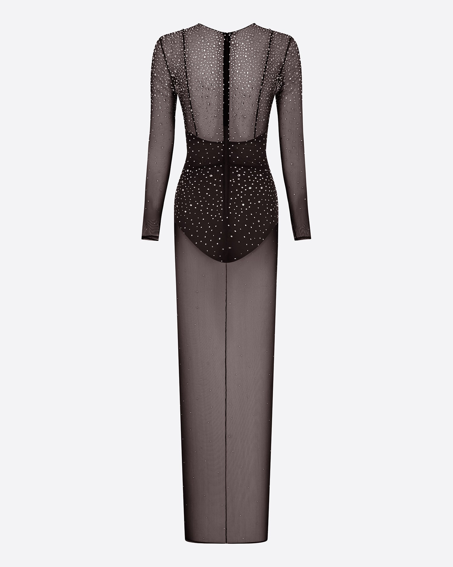 Long Sleeve Column in Crystal Mesh