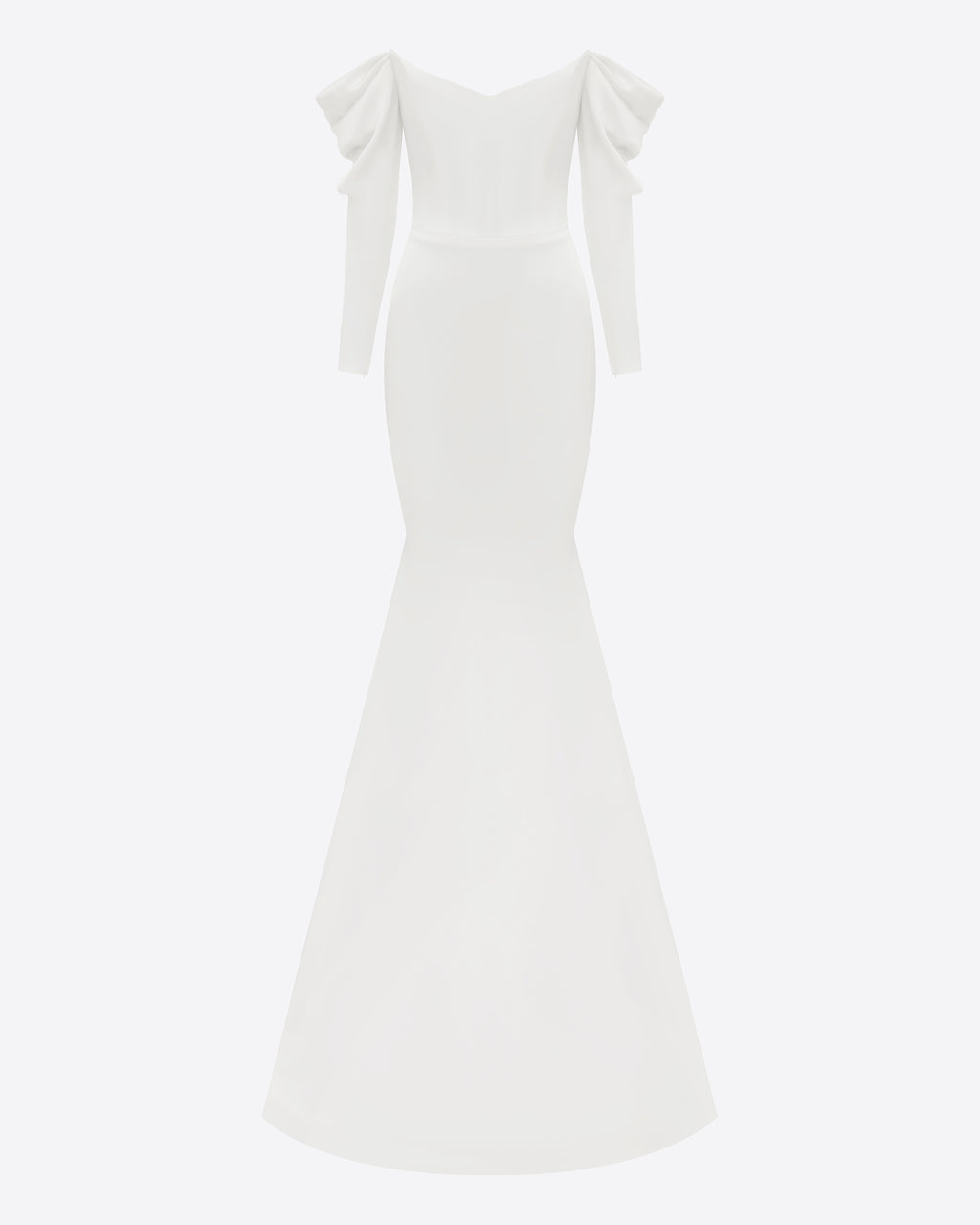 Long Sleeve Off Shoulder Gown in Satin Crepe