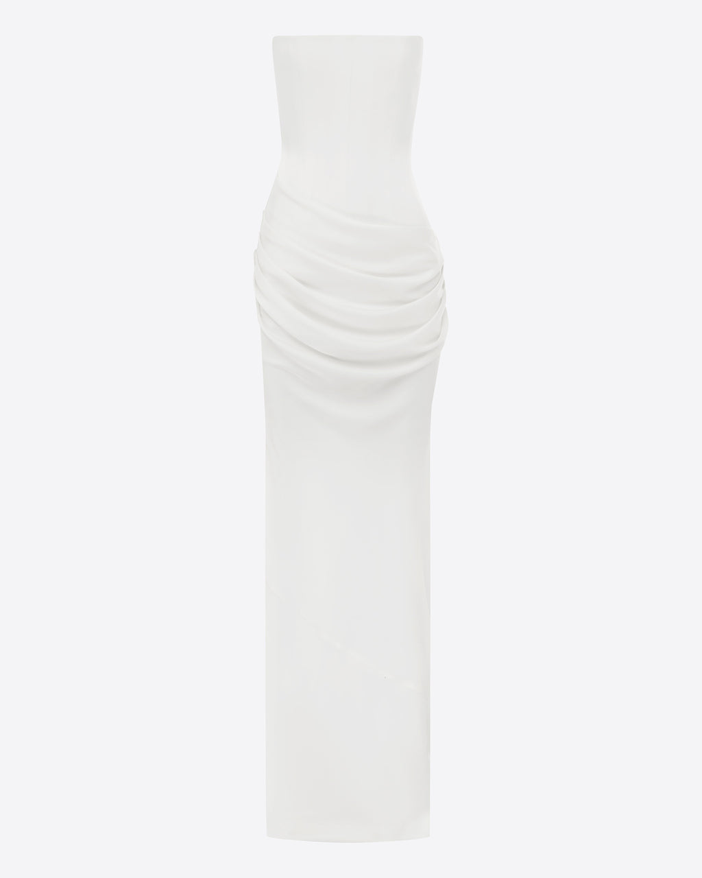 Strapless Longline Draped Column in Satin Crepe